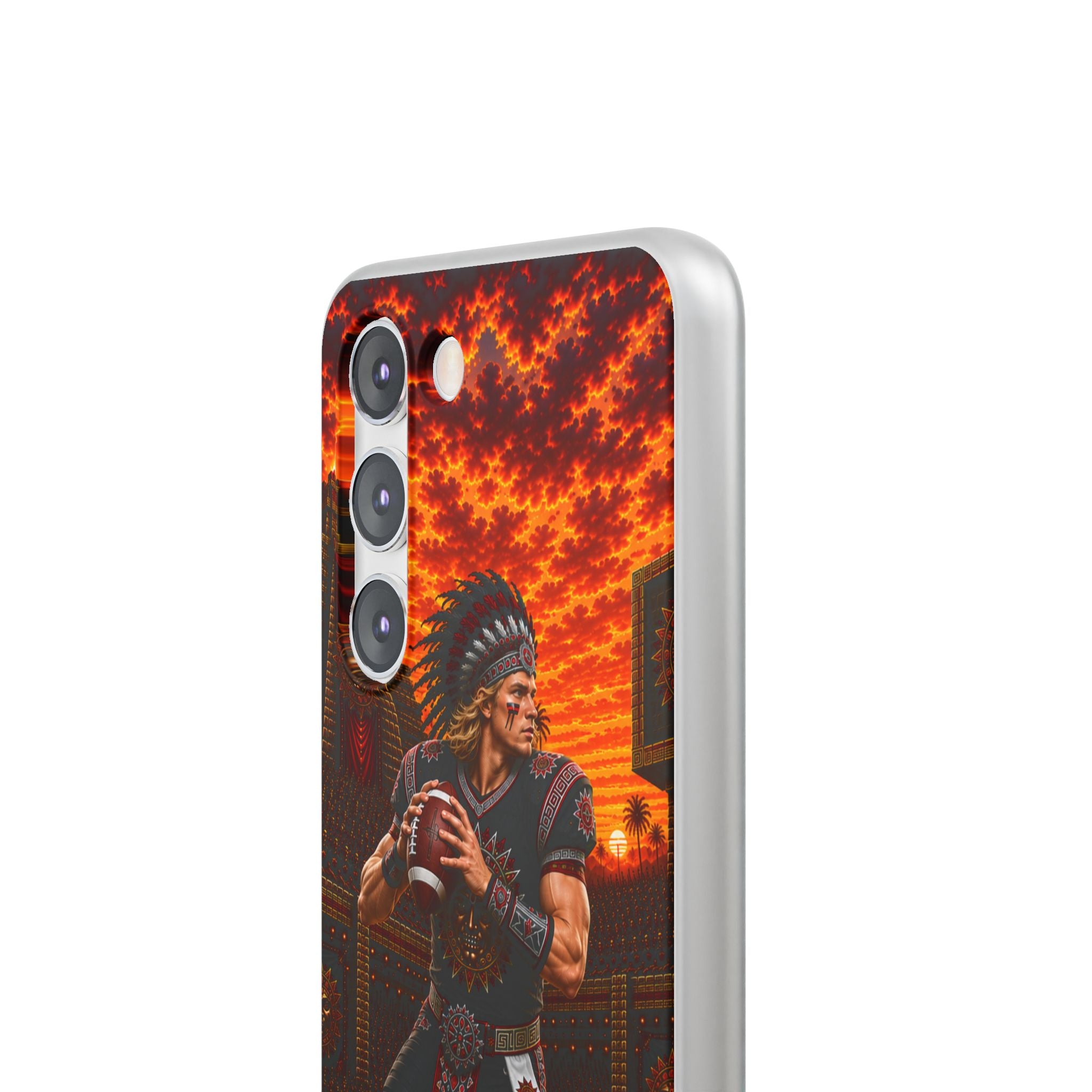 Aztec Football Warrior – Flexi Phone Case (iPhone & Samsung • Clear TPU • Made & Shipped in the USA • 🚚 FREE USA Shipping • Personalized Option)