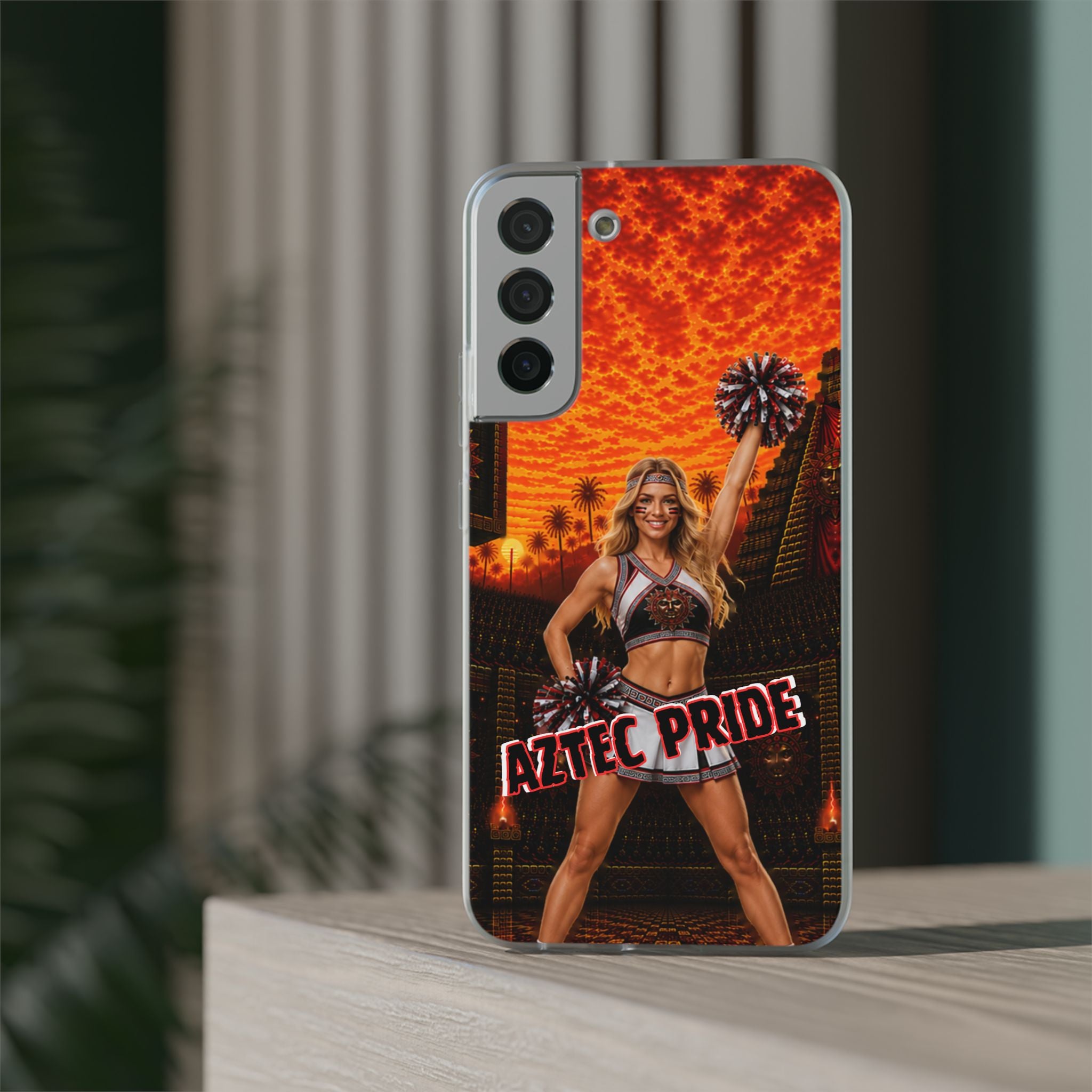 Aztec Cheerleader Warrior – Flexi Phone Case (iPhone & Samsung • Clear TPU • Made & Shipped in the USA • 🚚 FREE USA Shipping • Personalized Option)
