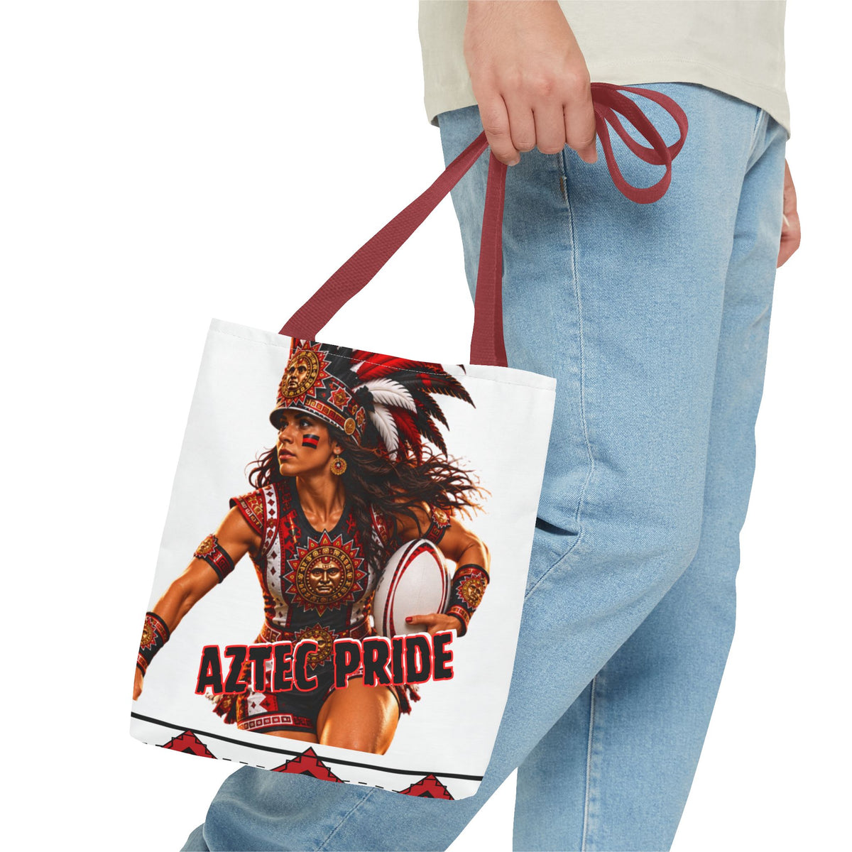 Aztec Rugby Female Warrior Tote Bag | Aztec-Inspired AI Art • Made & Shipped in the USA • 🚚 FREE USA Shipping • FREE Personalization