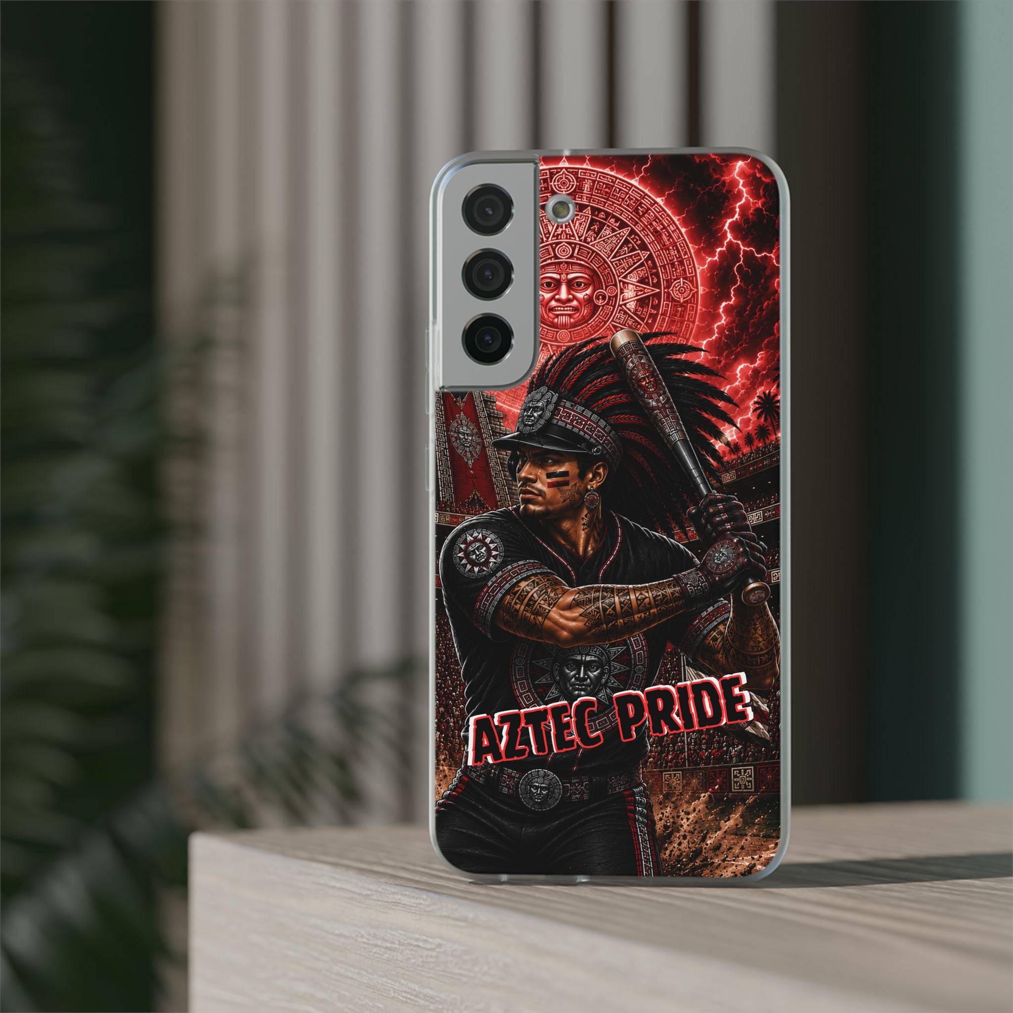 Aztec Baseball Warrior – Flexi Phone Case (iPhone & Samsung • Clear TPU • Made & Shipped in the USA • 🚚 FREE USA Shipping • Personalized Option)