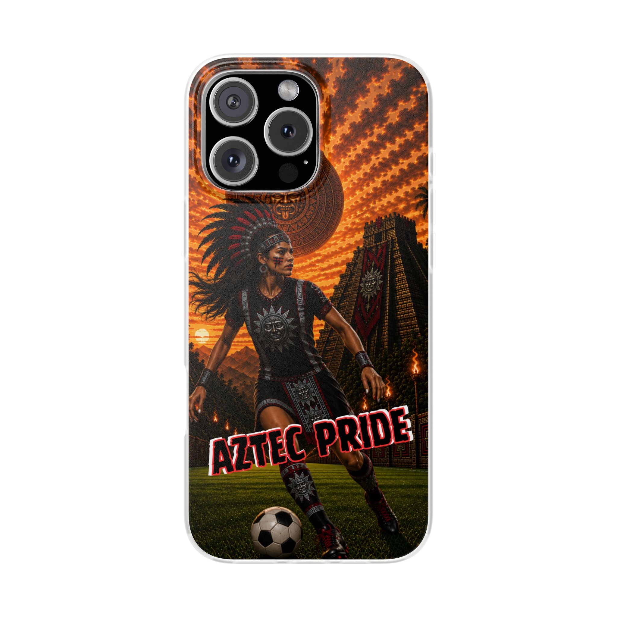 Aztec Soccer Female Warrior – Flexi Phone Case (iPhone & Samsung • Clear TPU • Made & Shipped in the USA • 🚚 FREE USA Shipping • Personalized Option)