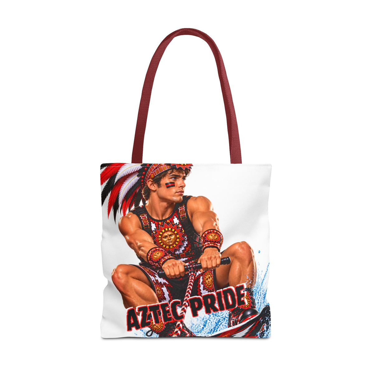 Aztec Waterski Wakeboard Warrior Tote Bag | Aztec-Inspired AI Art • Made & Shipped in the USA • 🚚 FREE USA Shipping • FREE Personalization