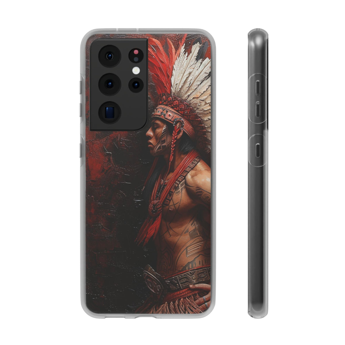 Aztec Noble Warrior – Flexi Phone Case (iPhone & Samsung • Clear TPU • Made in USA • Personalized Option)