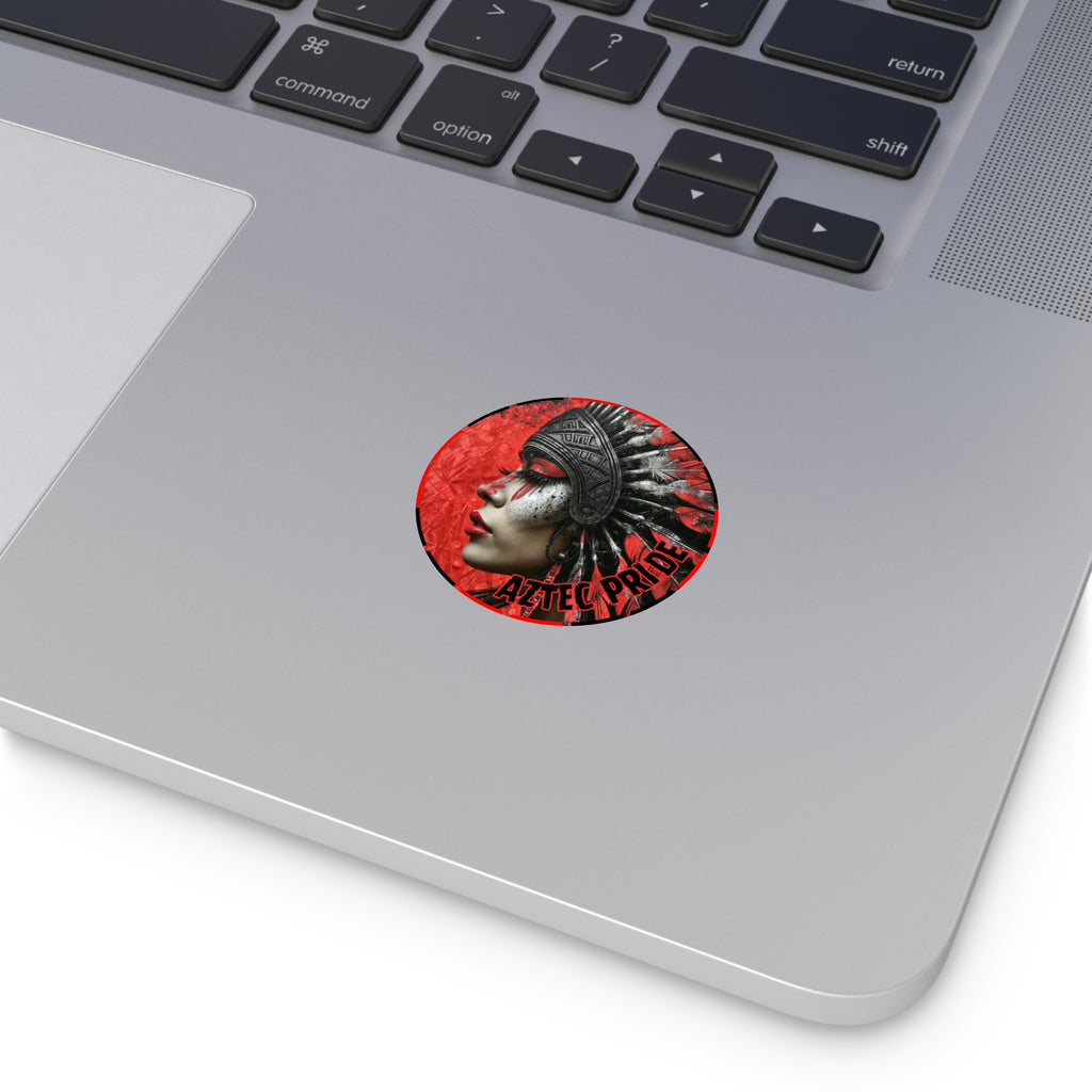 Aztec Fearless Goddess Round Vinyl Sticker – Waterproof Matte Decal (2”–6”)