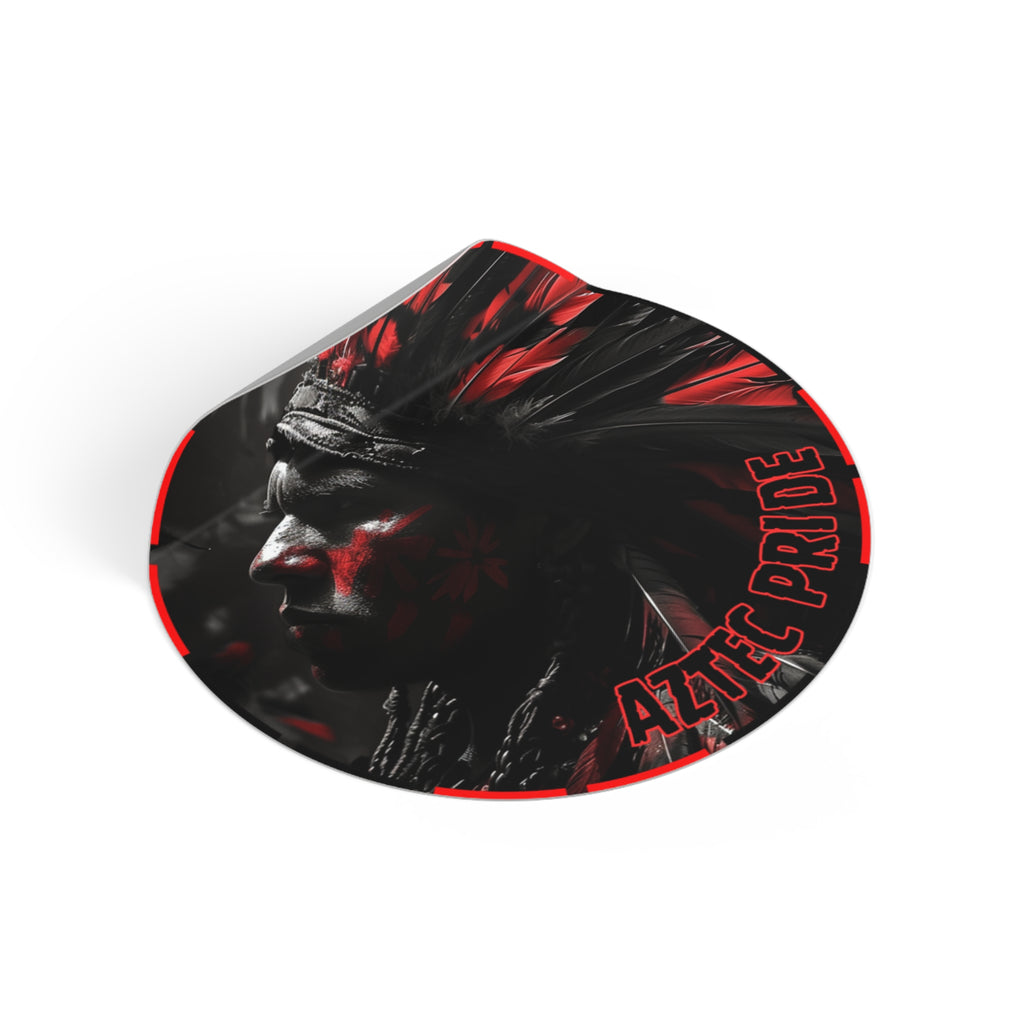 Aztec Jaguar Warrior Round Vinyl Sticker – Waterproof Matte Decal (2”–6”)