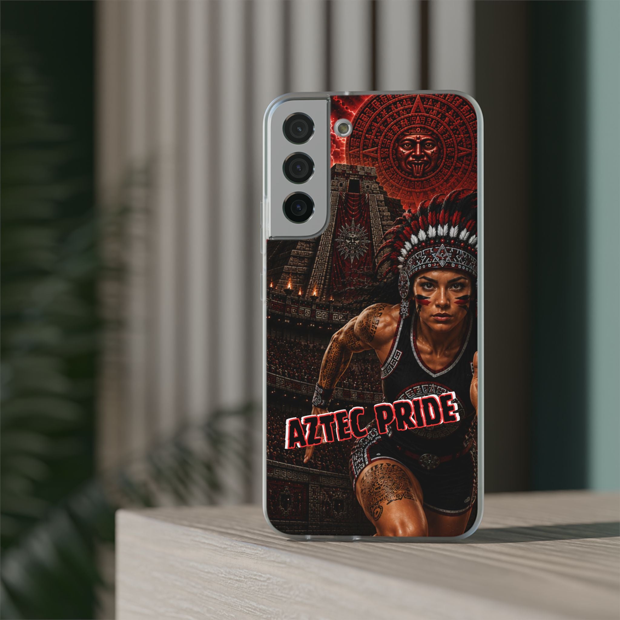 Aztec Track & Field Female Warrior – Flexi Phone Case (iPhone & Samsung • Clear TPU • Made & Shipped in the USA • 🚚 FREE USA Shipping • Personalized Option)