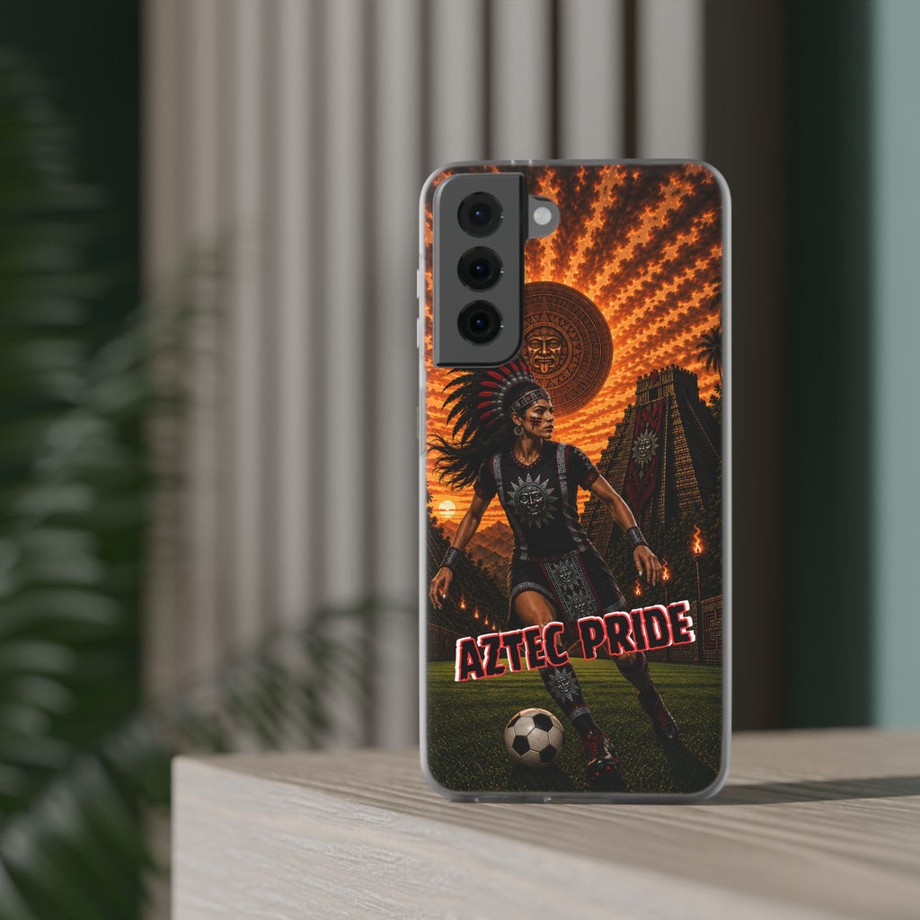 Aztec Soccer Female Warrior – Flexi Phone Case (iPhone & Samsung • Clear TPU • Made & Shipped in the USA • 🚚 FREE USA Shipping • Personalized Option)