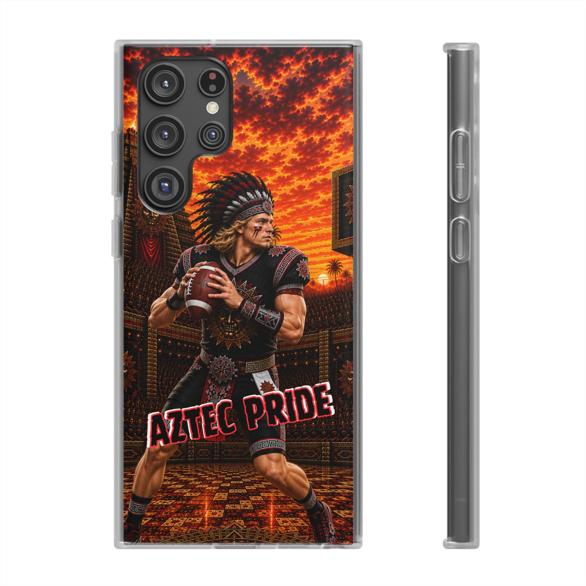 Aztec Football Warrior – Flexi Phone Case (iPhone & Samsung • Clear TPU • Made & Shipped in the USA • 🚚 FREE USA Shipping • Personalized Option)
