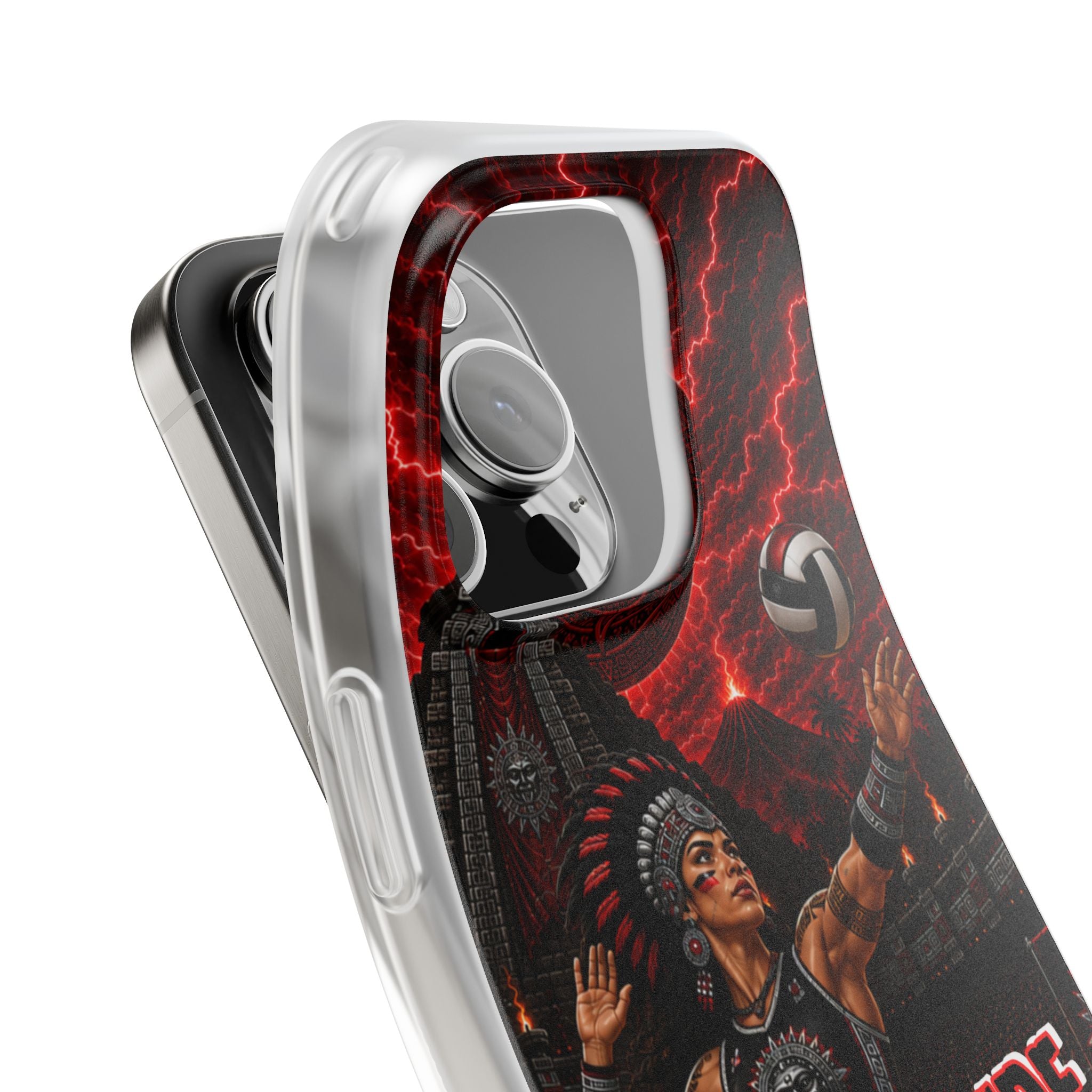 Aztec Volleyball Warrior – Flexi Phone Case (iPhone & Samsung • Clear TPU • Made & Shipped in the USA • 🚚 FREE USA Shipping • Personalized Option)