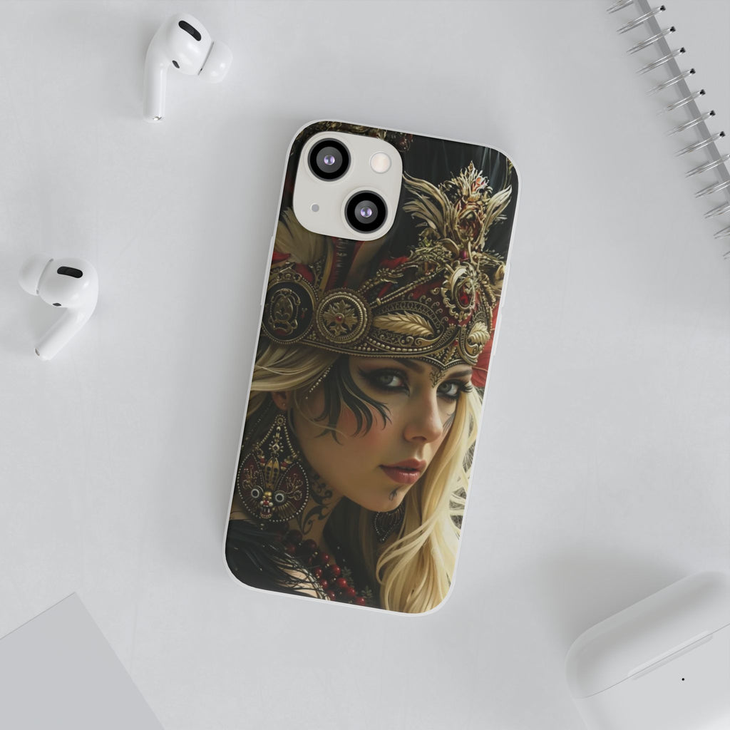 Aztec Fireheart Queen – Flexi Phone Case (iPhone & Samsung • Clear TPU • Made in USA • Personalized Option)