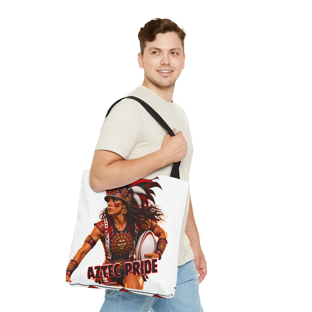 Aztec Rugby Female Warrior Tote Bag | Aztec-Inspired AI Art • Made & Shipped in the USA • 🚚 FREE USA Shipping • FREE Personalization