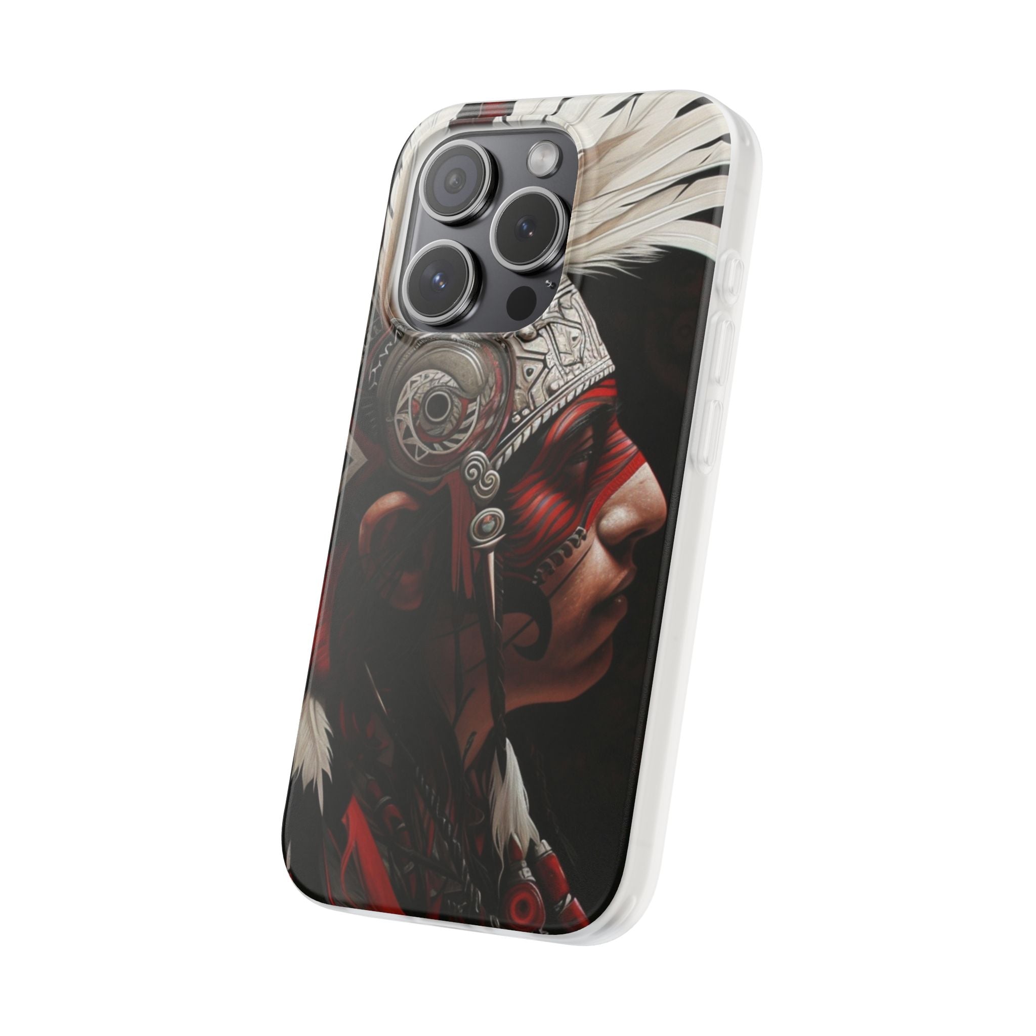 Aztec Warrior King – Flexi Phone Case (iPhone & Samsung • Clear TPU • Made in USA • Personalized Option)