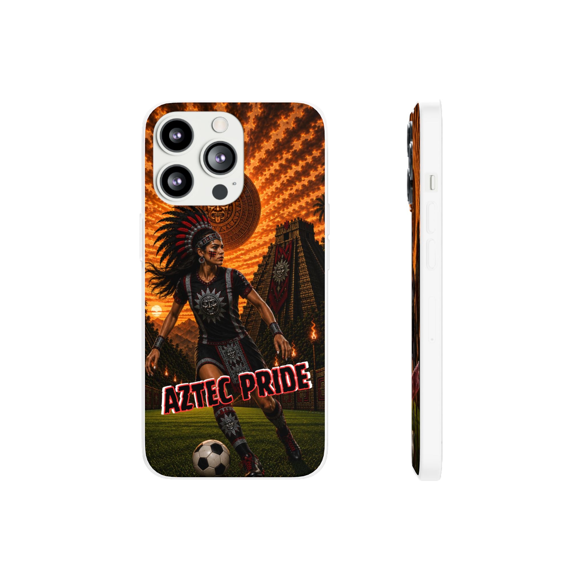 Aztec Soccer Female Warrior – Flexi Phone Case (iPhone & Samsung • Clear TPU • Made & Shipped in the USA • 🚚 FREE USA Shipping • Personalized Option)