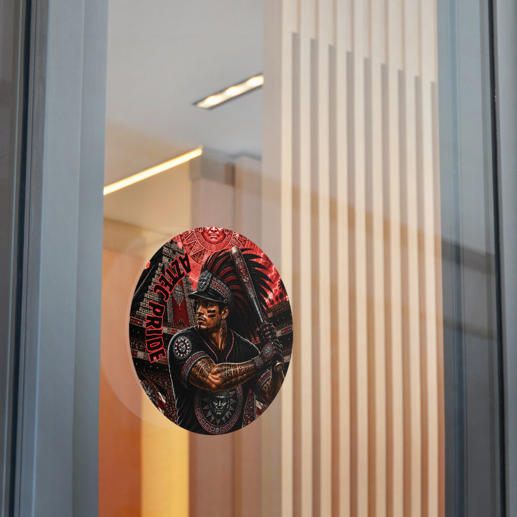 Aztec Baseball Warrior Round Vinyl Sticker – Waterproof Matte Decal (2”–6”) | Aztec-Inspired AI Art | GringoArte