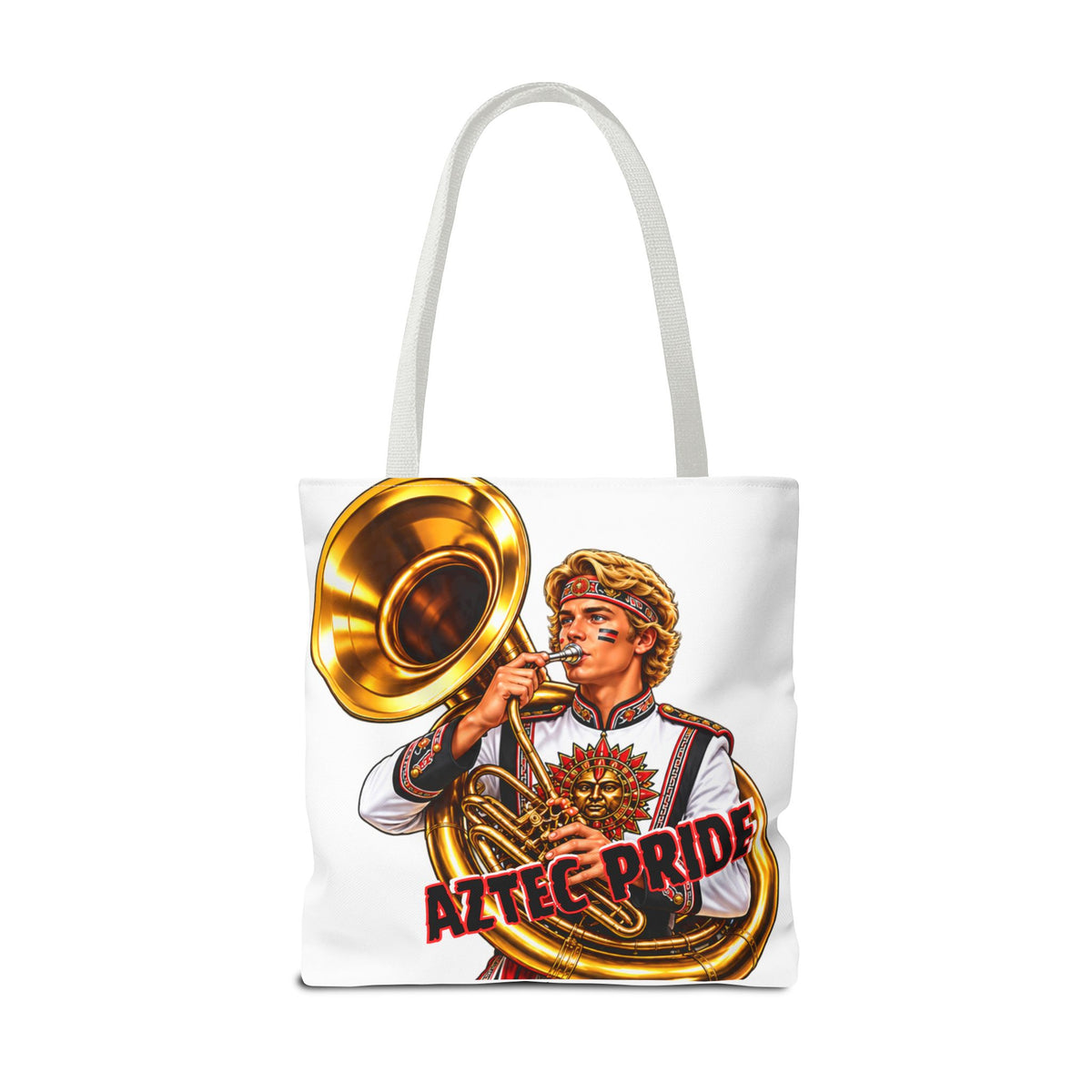 Aztec Tuba Warrior Tote Bag | Aztec-Inspired AI Art • Made & Shipped in the USA • 🚚 FREE USA Shipping • FREE Personalization