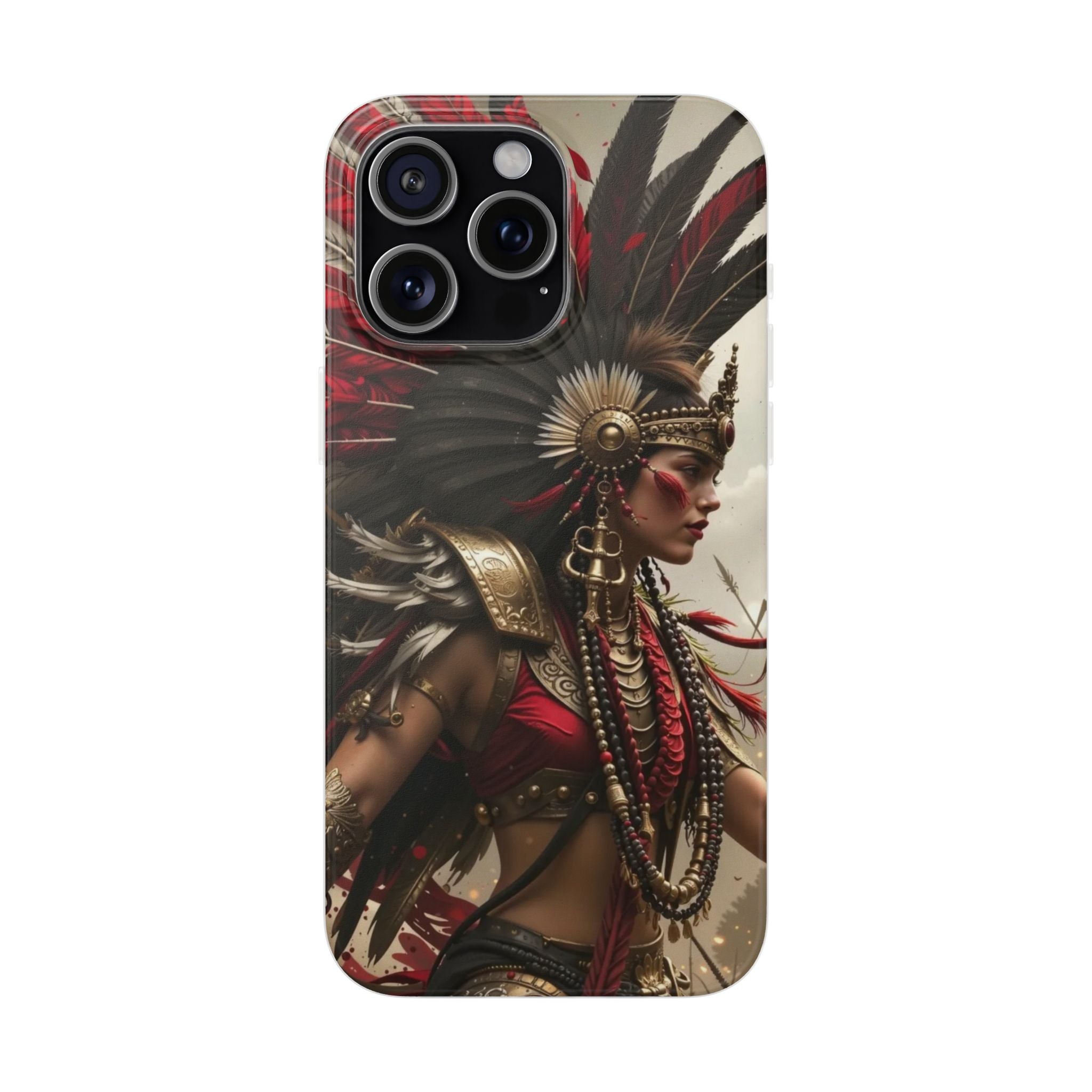 Aztec Warrior Queen – Flexi Phone Case (iPhone & Samsung • Clear TPU • Made in USA • Personalized Option)