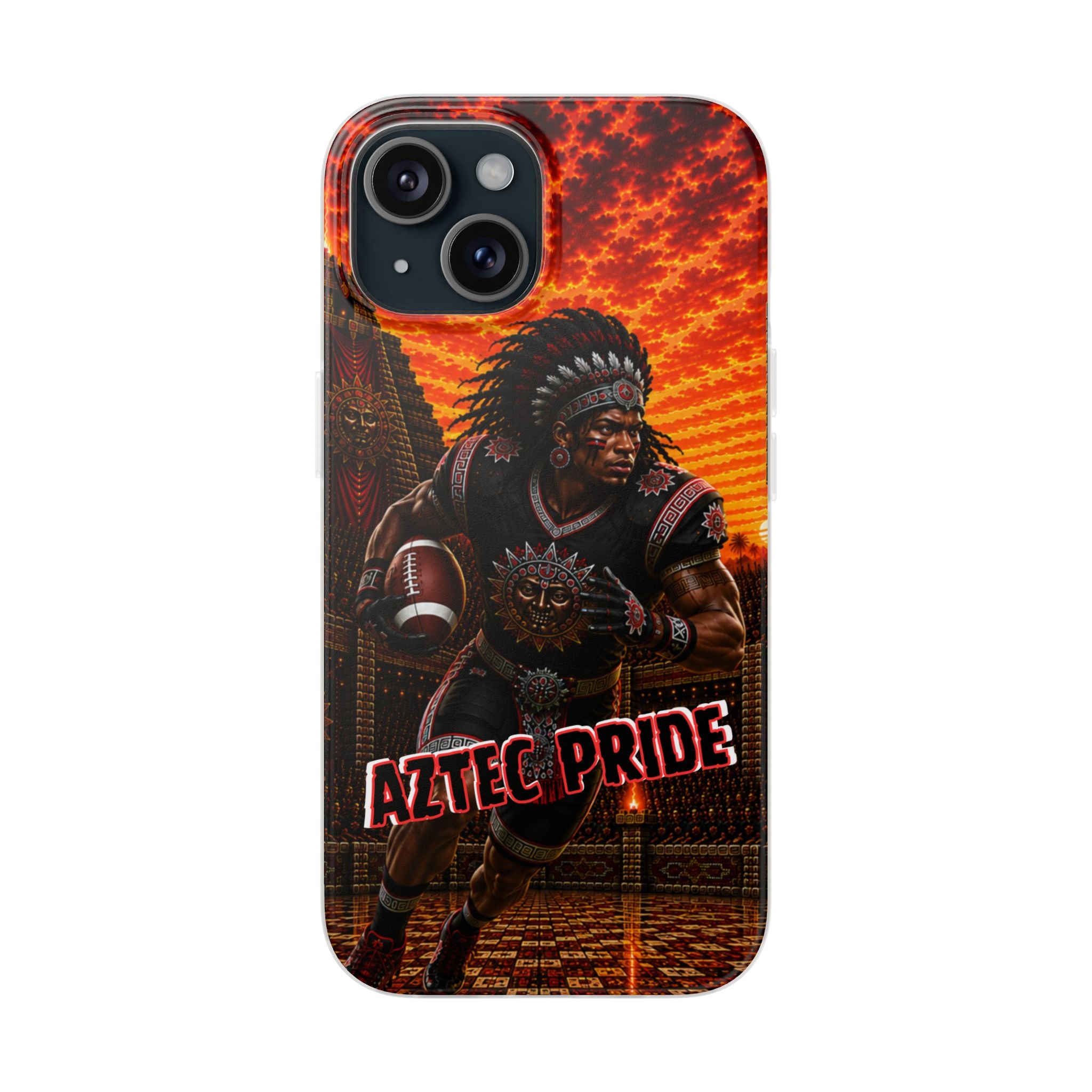 Aztec Football Warrior – Flexi Phone Case (iPhone & Samsung • Clear TPU • Made & Shipped in the USA • 🚚 FREE USA Shipping • Personalized Option)