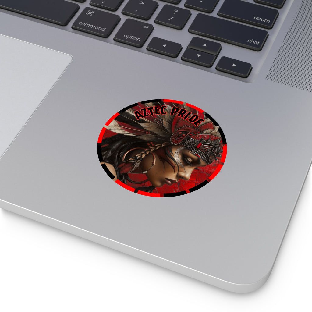 Aztec Sun Goddess Round Vinyl Sticker – Waterproof Matte Decal (2”–6”)