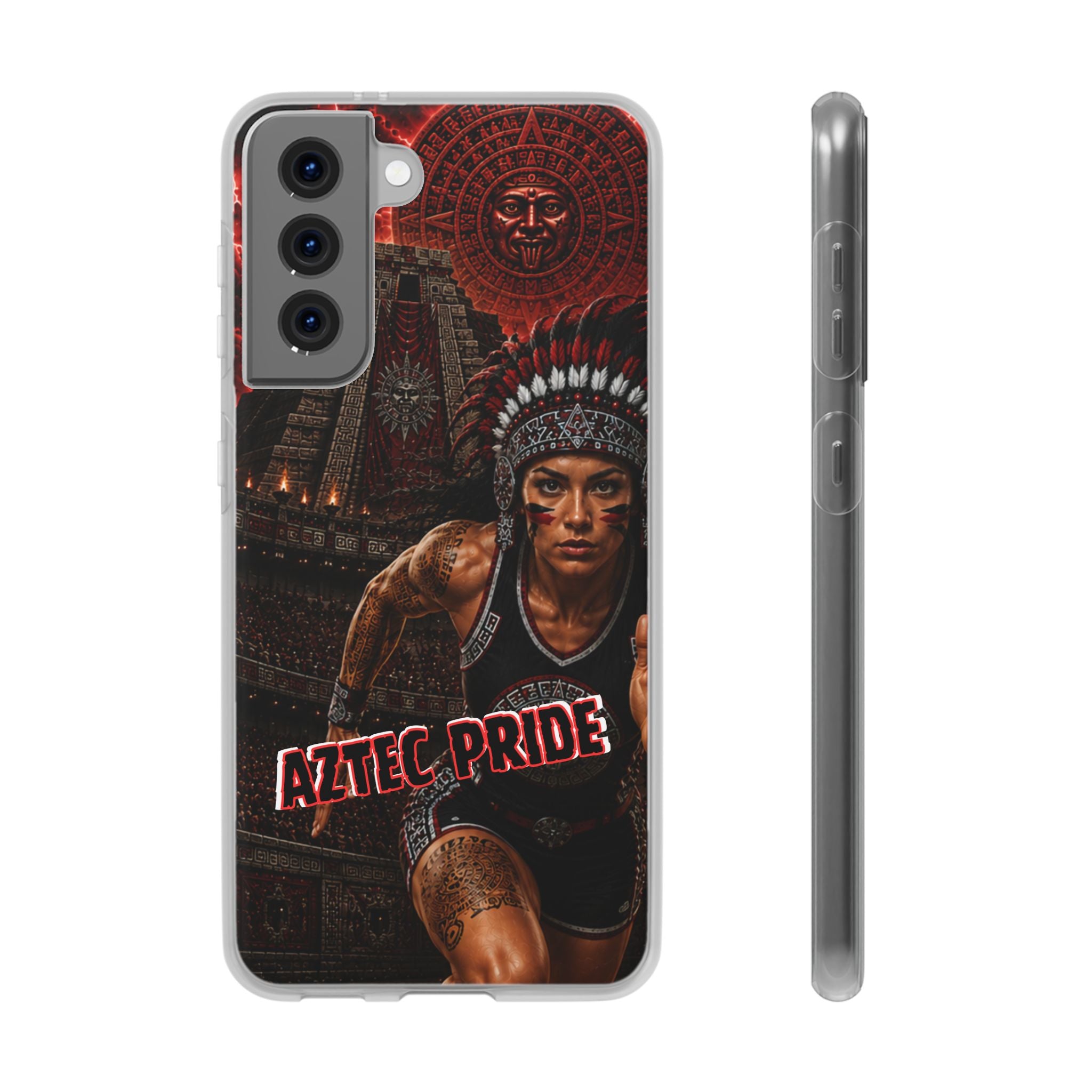 Aztec Track & Field Female Warrior – Flexi Phone Case (iPhone & Samsung • Clear TPU • Made & Shipped in the USA • 🚚 FREE USA Shipping • Personalized Option)