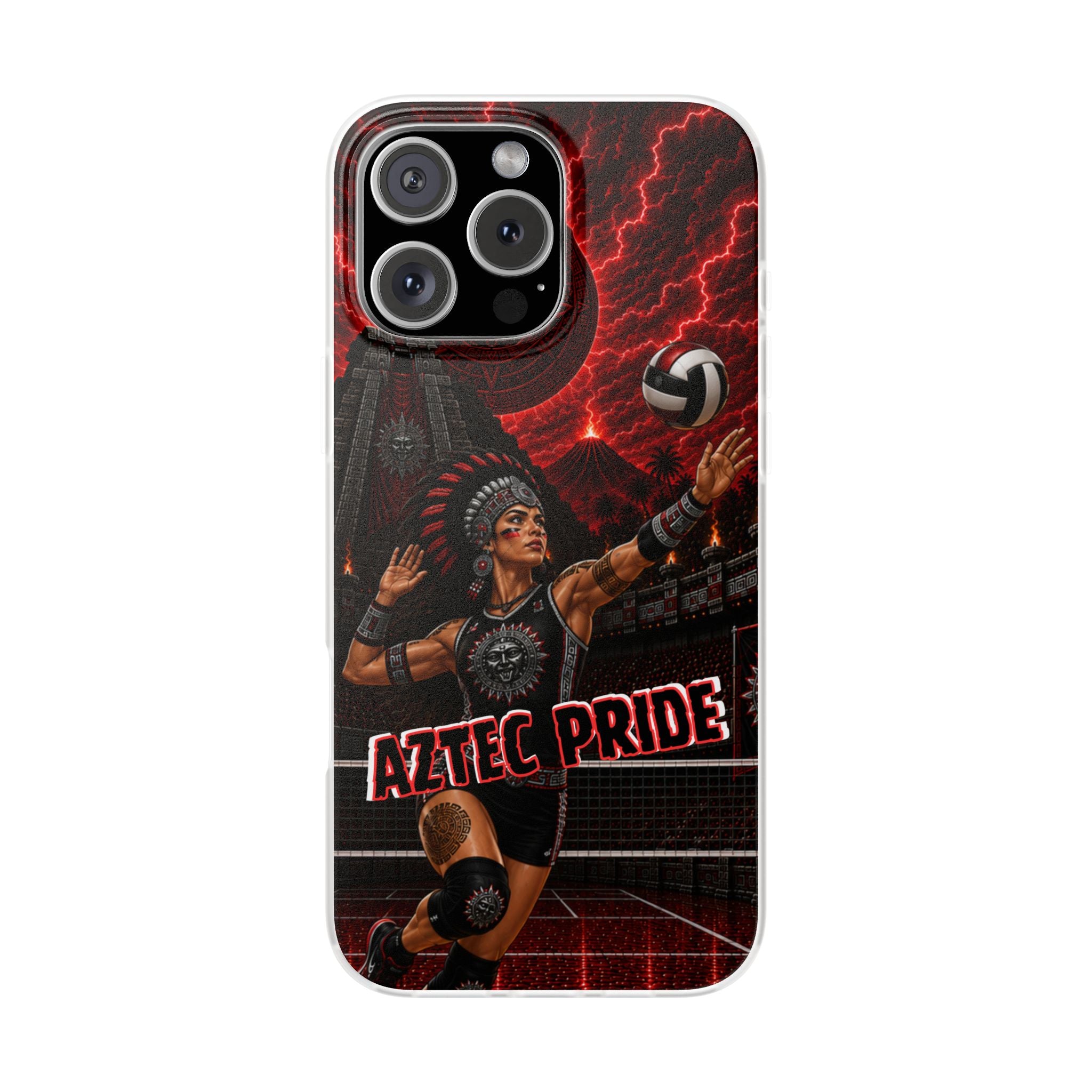 Aztec Volleyball Warrior – Flexi Phone Case (iPhone & Samsung • Clear TPU • Made & Shipped in the USA • 🚚 FREE USA Shipping • Personalized Option)