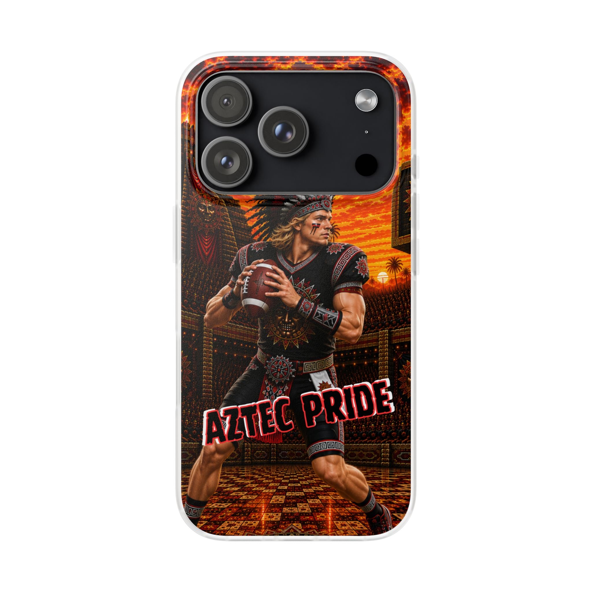 Aztec Football Warrior – Flexi Phone Case (iPhone & Samsung • Clear TPU • Made & Shipped in the USA • 🚚 FREE USA Shipping • Personalized Option)