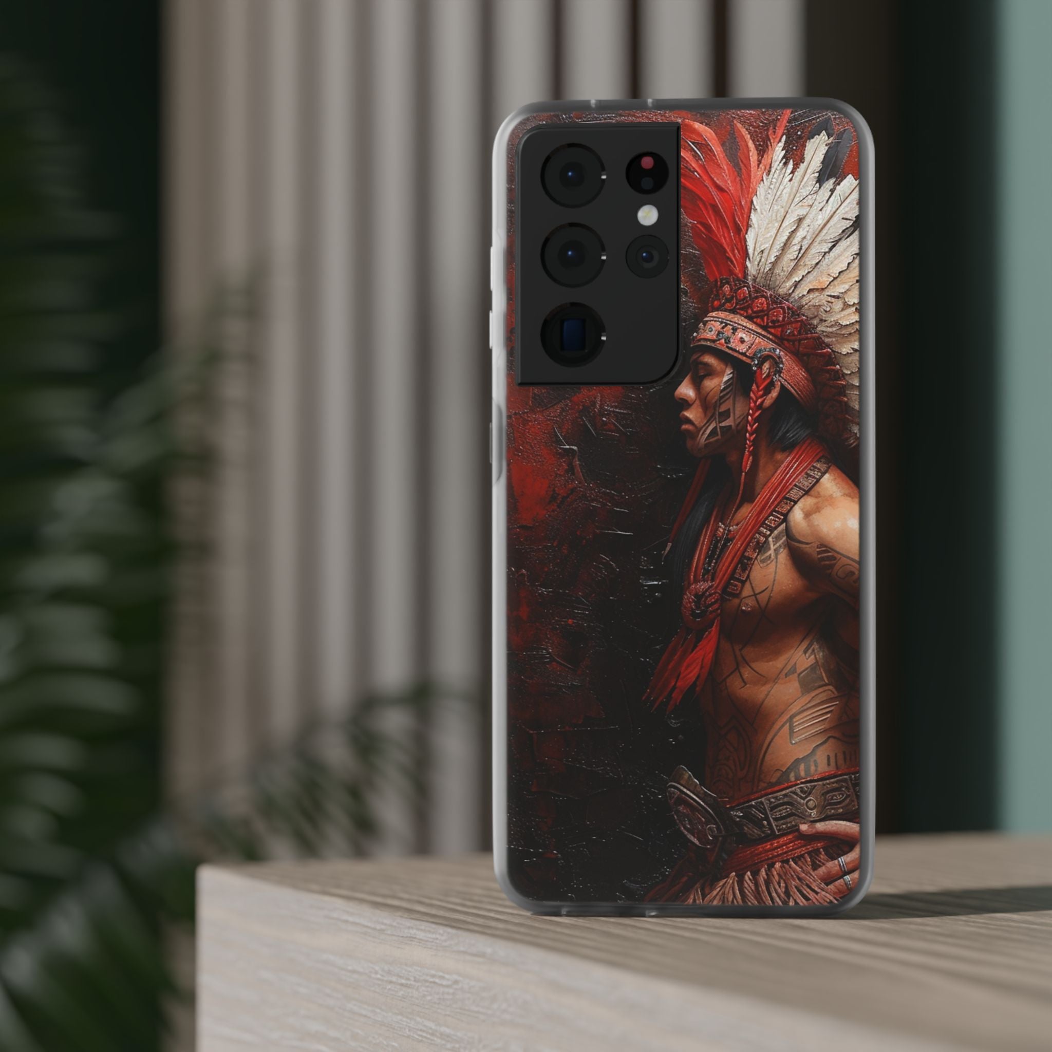 Aztec Noble Warrior – Flexi Phone Case (iPhone & Samsung • Clear TPU • Made in USA • Personalized Option)