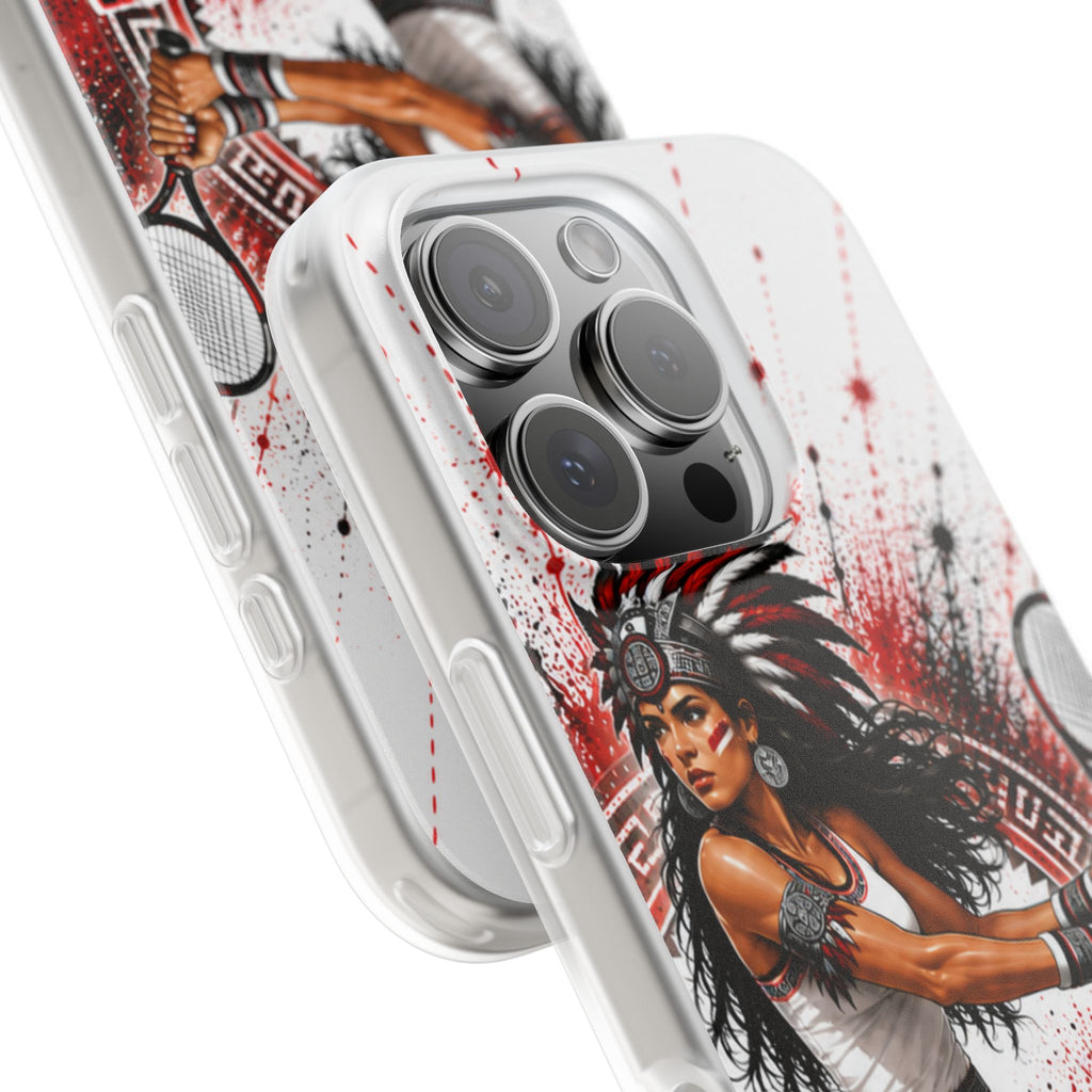 Aztec Tennis Female Warrior – Flexi Phone Case (iPhone & Samsung • Clear TPU • Made & Shipped in the USA • 🚚 FREE USA Shipping • Personalized Option)