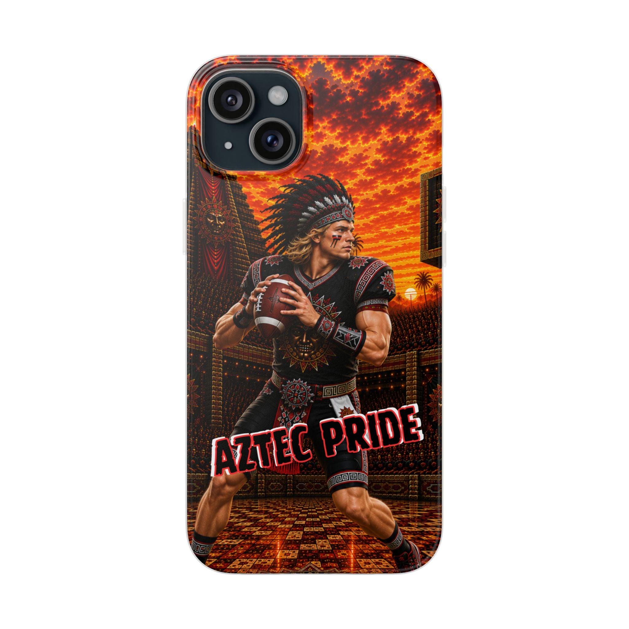 Aztec Football Warrior – Flexi Phone Case (iPhone & Samsung • Clear TPU • Made & Shipped in the USA • 🚚 FREE USA Shipping • Personalized Option)