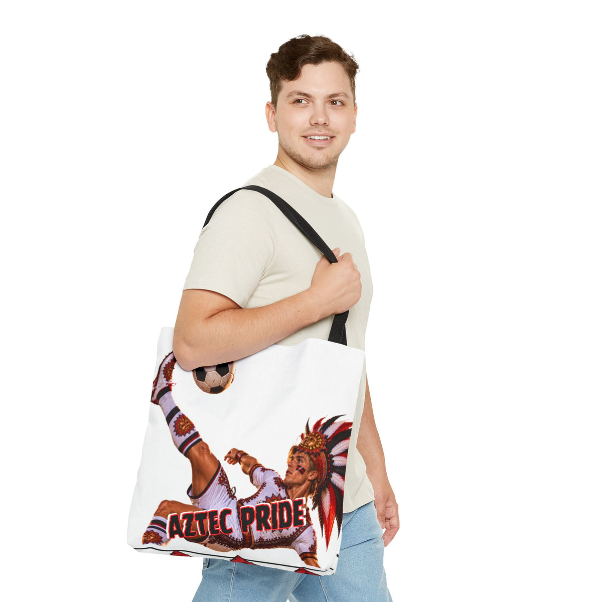 Aztec Soccer Warrior Tote Bag | Aztec-Inspired AI Art • Made & Shipped in the USA • 🚚 FREE USA Shipping • FREE Personalization