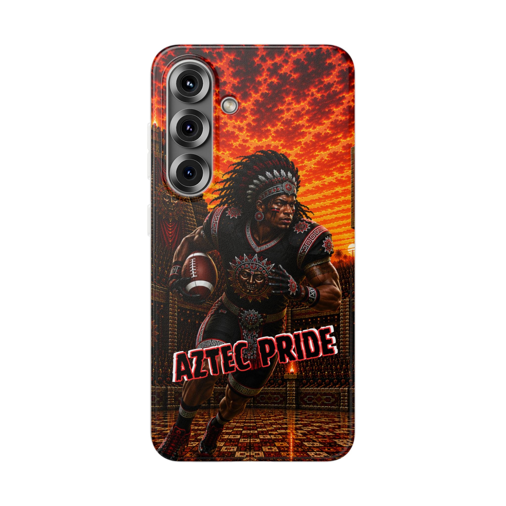 Aztec Football Warrior – Flexi Phone Case (iPhone & Samsung • Clear TPU • Made & Shipped in the USA • 🚚 FREE USA Shipping • Personalized Option)
