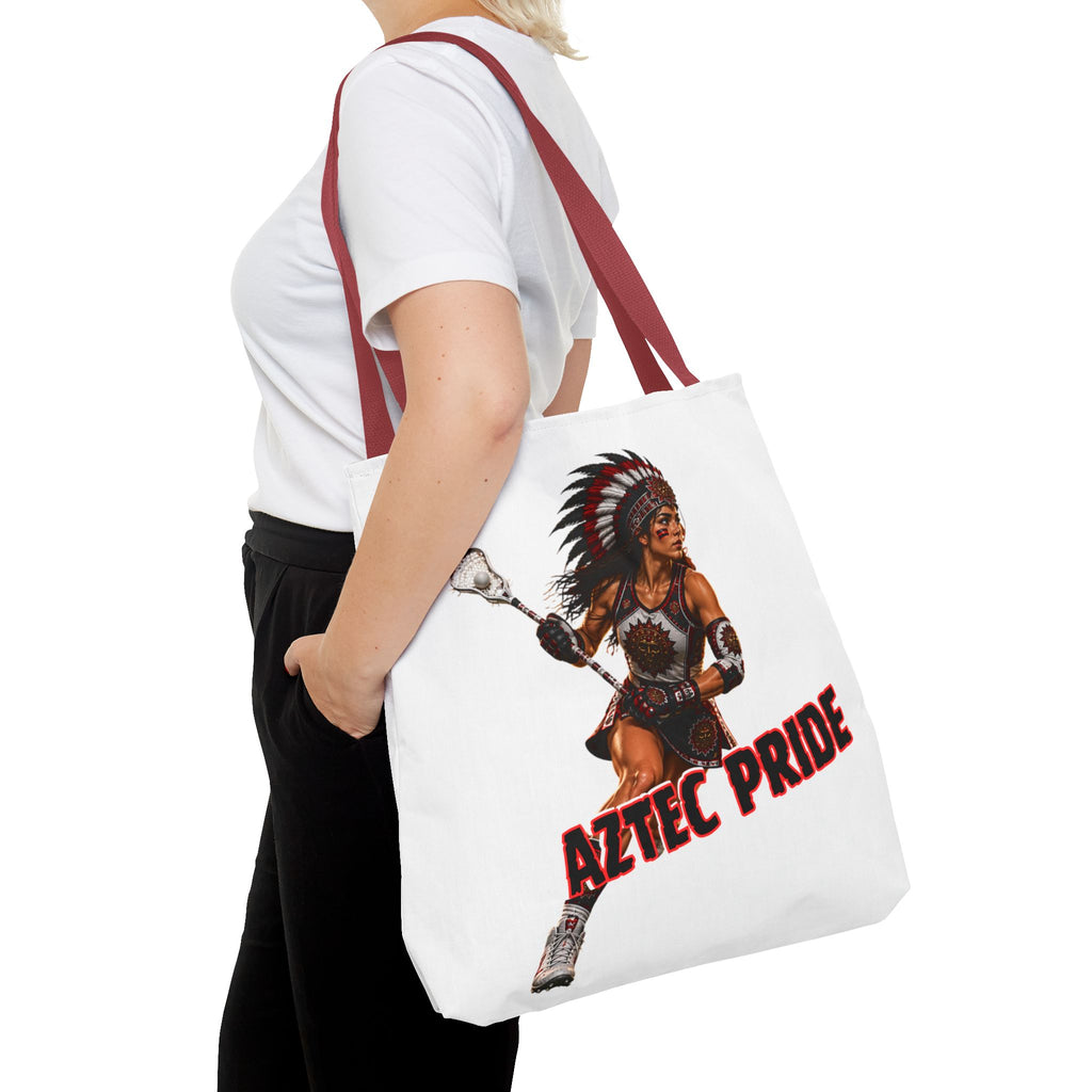Aztec Lacrosse Female Warrior Tote Bag | Aztec-Inspired AI Art • Made & Shipped in the USA • 🚚 FREE USA Shipping • FREE Personalization