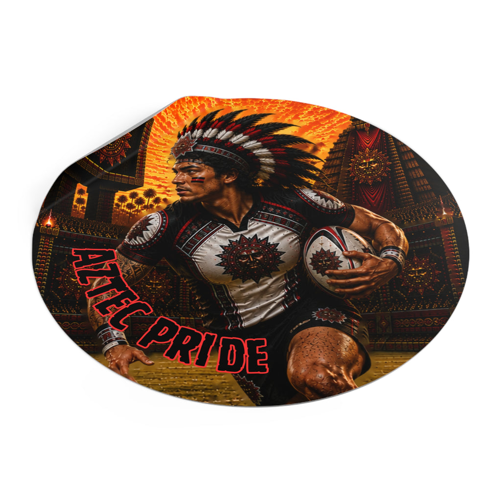 Aztec Rugby Male Warrior Round Vinyl Sticker 2”–6” | Made & Shipped in the USA • 🚚 FREE USA Shipping • Personalized Option