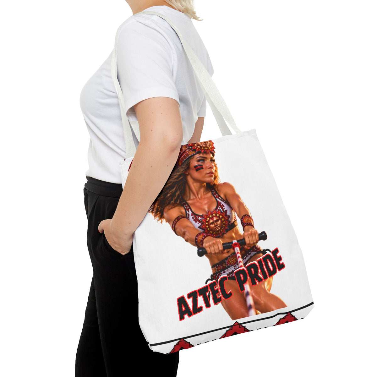 Aztec Waterski Wakeboard Female Warrior Tote Bag | Aztec-Inspired AI Art • Made & Shipped in the USA • 🚚 FREE USA Shipping • FREE Personalization