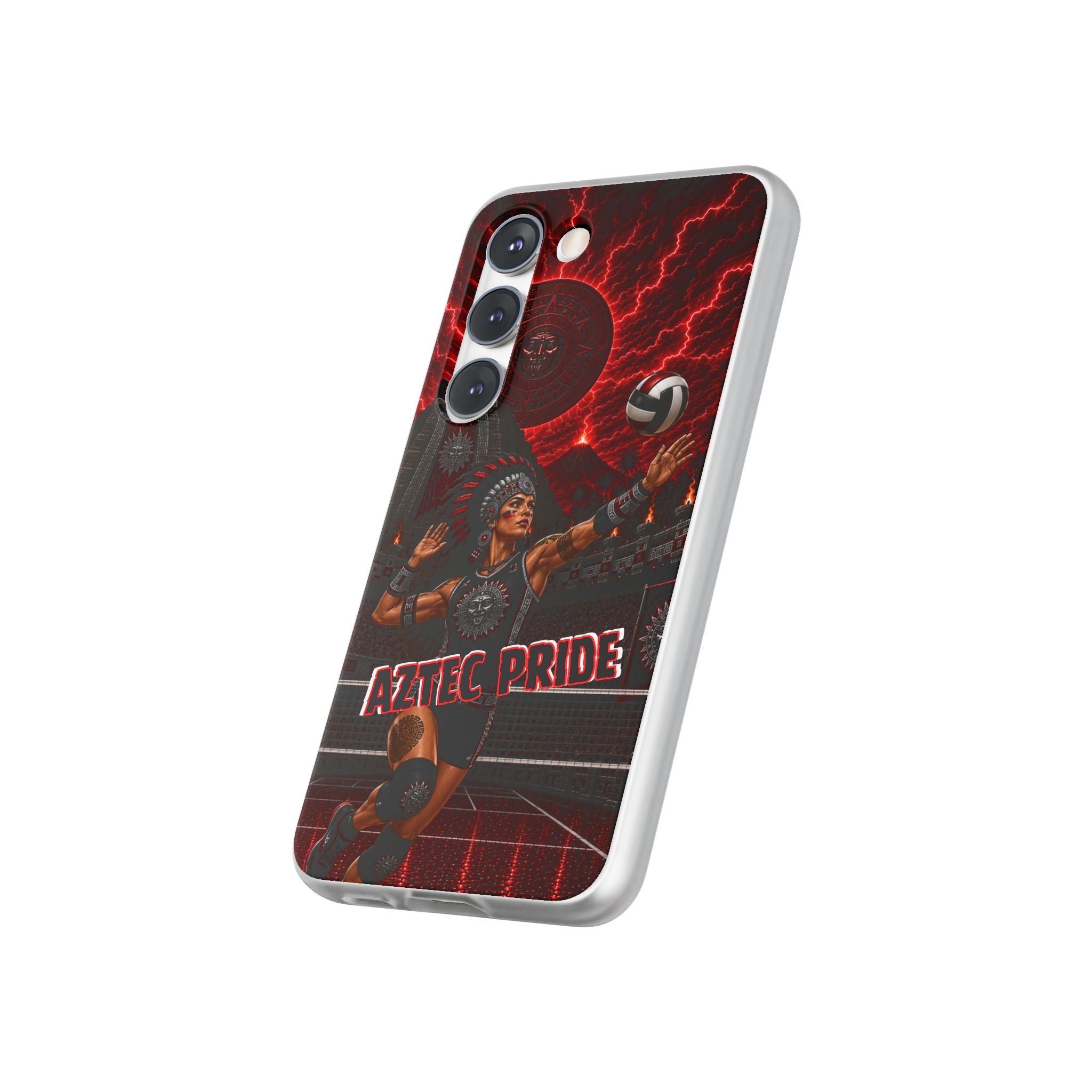 Aztec Volleyball Warrior – Flexi Phone Case (iPhone & Samsung • Clear TPU • Made & Shipped in the USA • 🚚 FREE USA Shipping • Personalized Option)