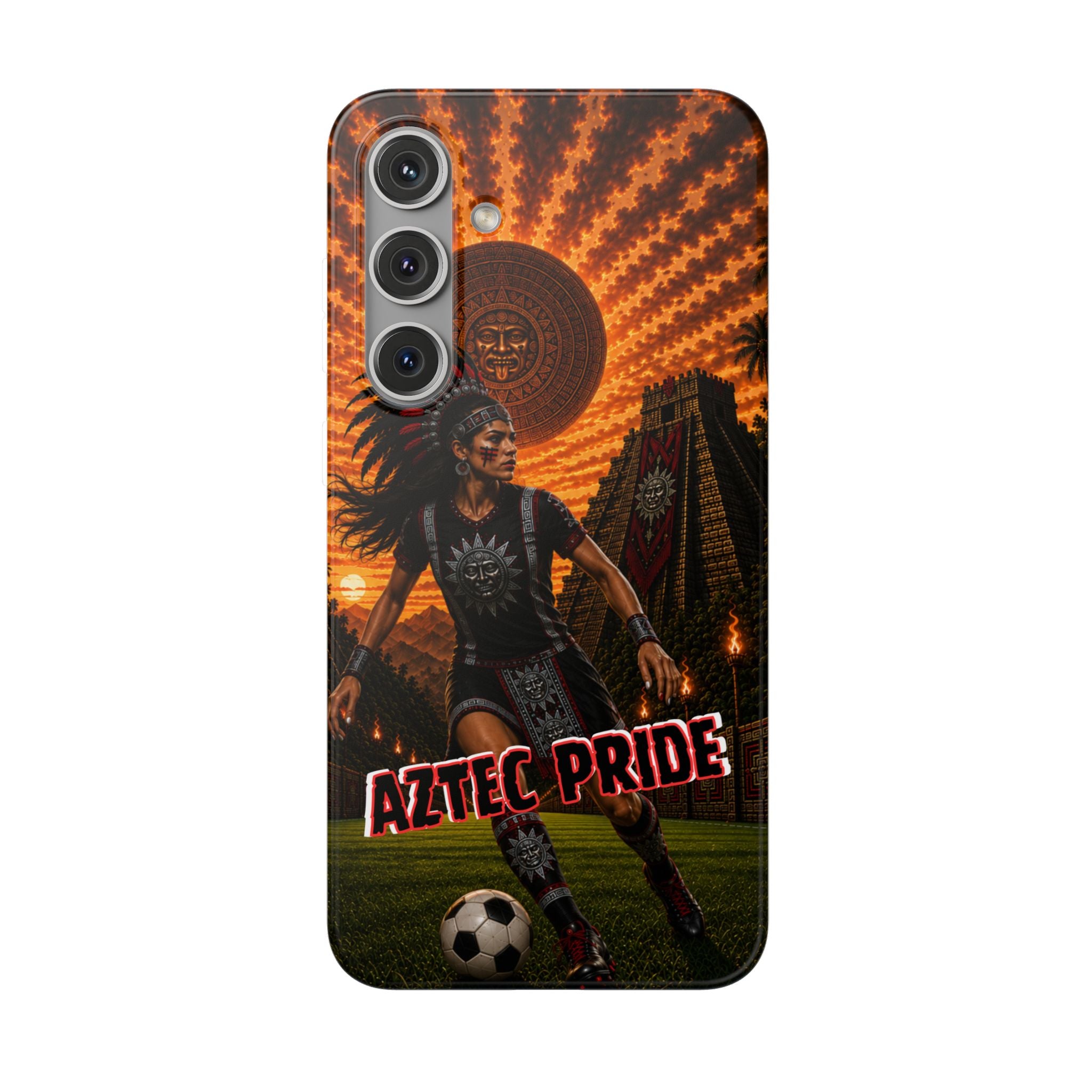 Aztec Soccer Female Warrior – Flexi Phone Case (iPhone & Samsung • Clear TPU • Made & Shipped in the USA • 🚚 FREE USA Shipping • Personalized Option)