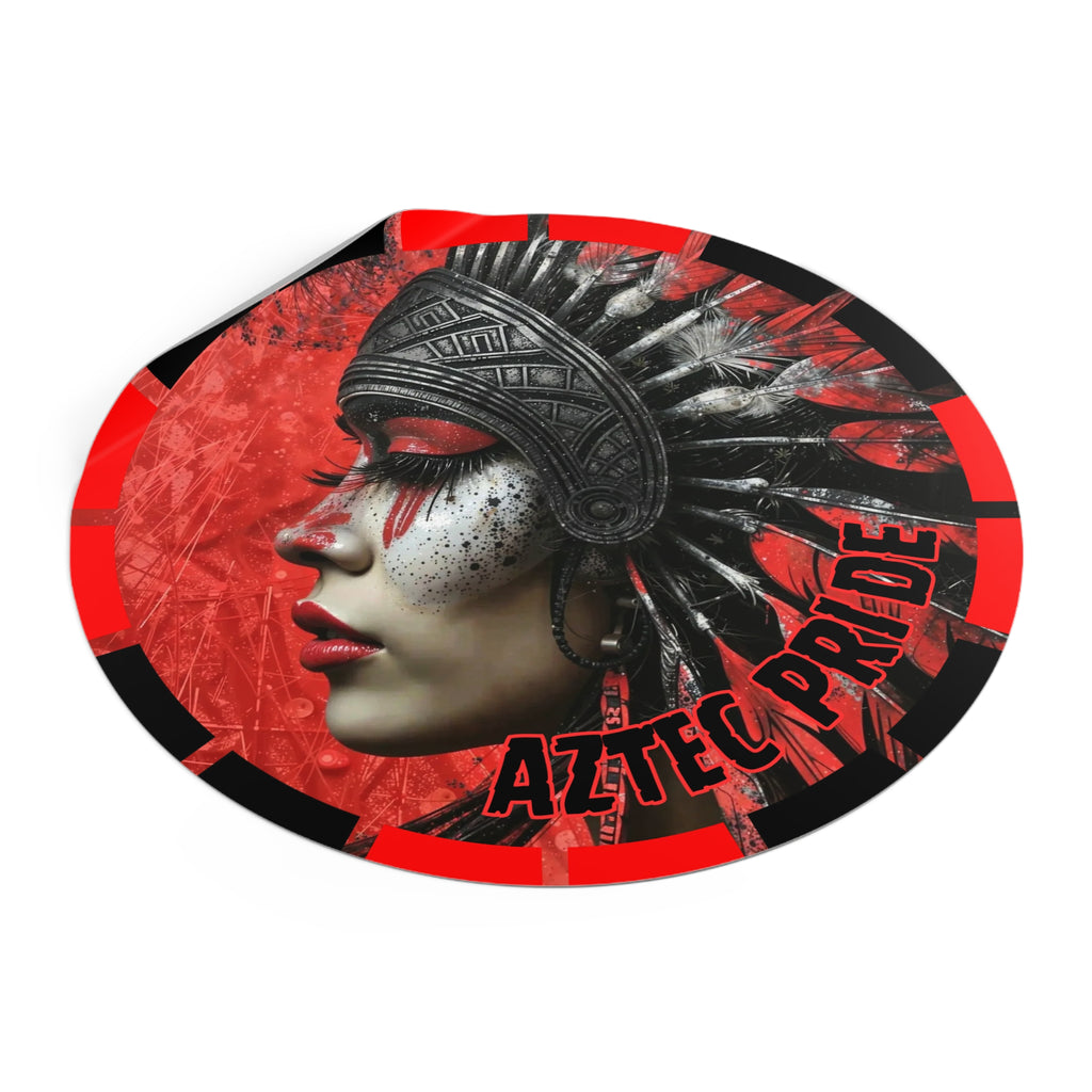 Aztec Fearless Goddess Round Vinyl Sticker – Waterproof Matte Decal (2”–6”)