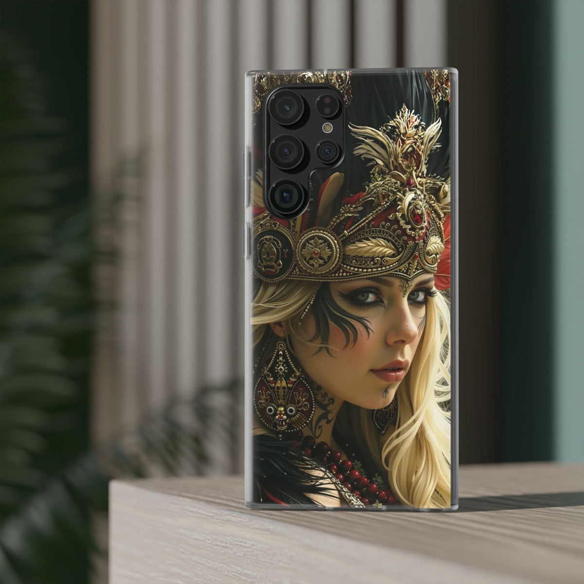 Aztec Fireheart Queen – Flexi Phone Case (iPhone & Samsung • Clear TPU • Made in USA • Personalized Option)
