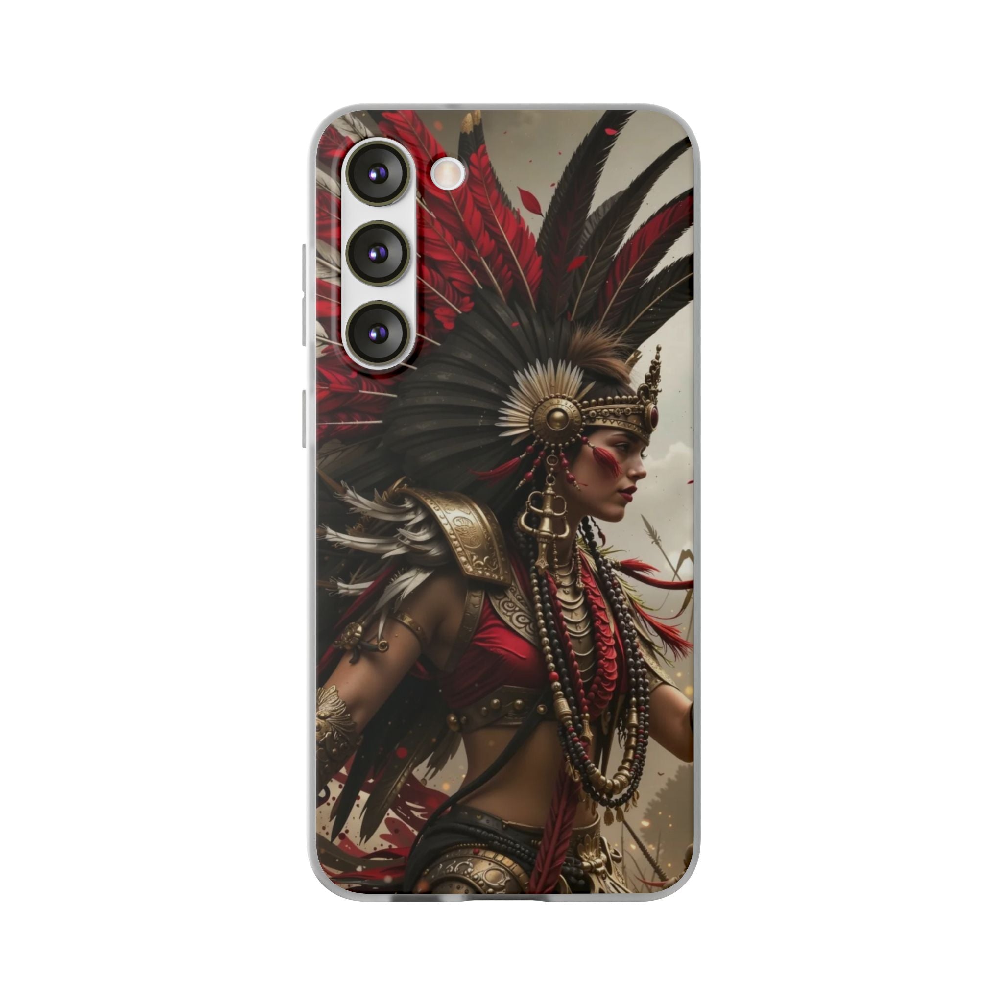 Aztec Warrior Queen – Flexi Phone Case (iPhone & Samsung • Clear TPU • Made in USA • Personalized Option)