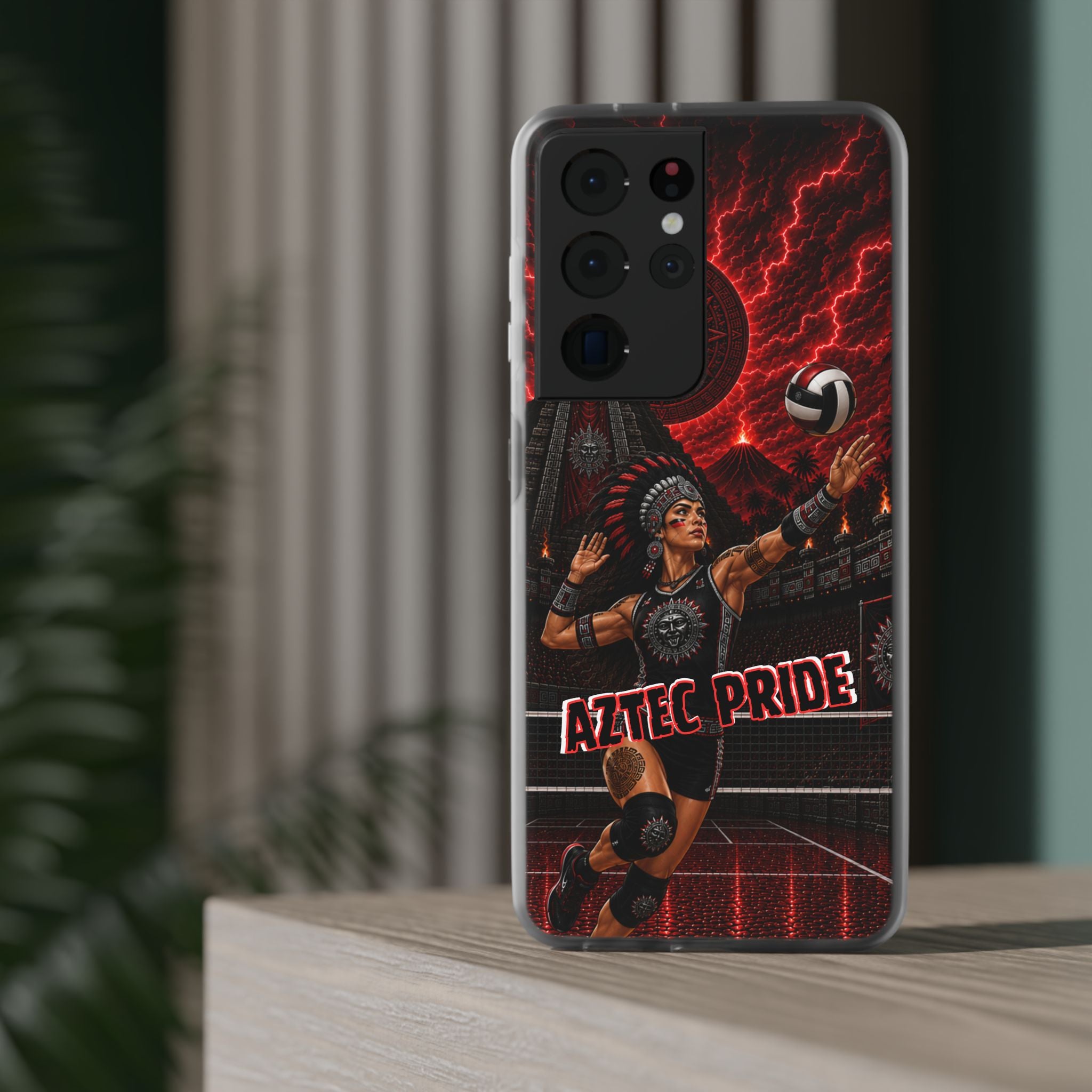 Aztec Volleyball Warrior – Flexi Phone Case (iPhone & Samsung • Clear TPU • Made & Shipped in the USA • 🚚 FREE USA Shipping • Personalized Option)