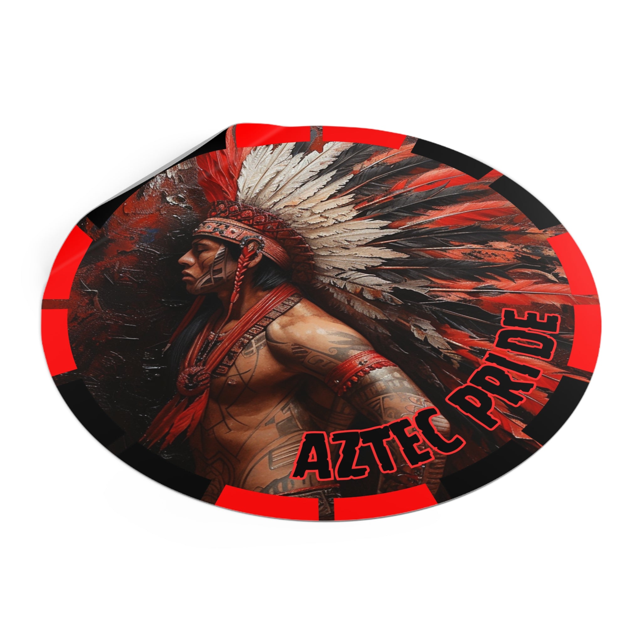Aztec Noble Warrior Round Vinyl Sticker – Waterproof Matte Decal (2”–6”)