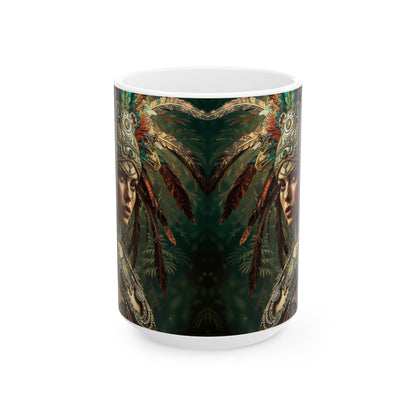 Aztec Warrior Goddess – Ceramic Mug (11oz, 15oz • Dishwasher & Microwave Safe • Made in USA • Personalized Option)