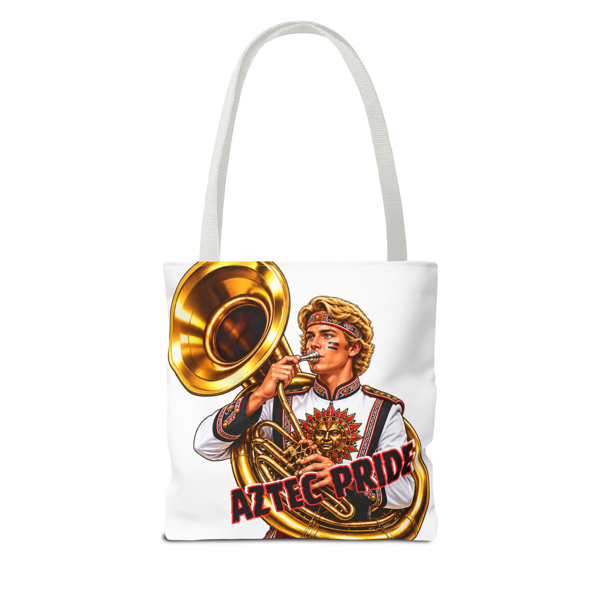 Aztec Tuba Warrior Tote Bag | Aztec-Inspired AI Art • Made & Shipped in the USA • 🚚 FREE USA Shipping • FREE Personalization