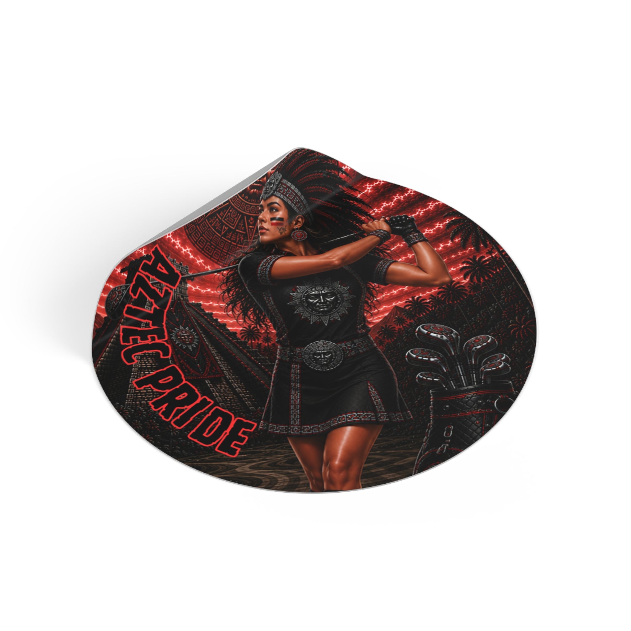 Aztec Golf Female Warrior Round Vinyl Sticker 2”–6” | Made & Shipped in the USA • 🚚 FREE USA Shipping • Personalized Option
