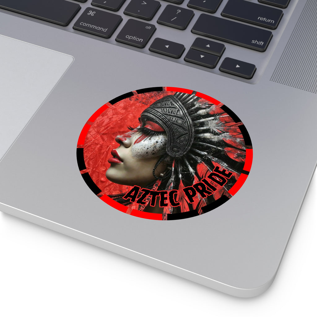 Aztec Fearless Goddess Round Vinyl Sticker – Waterproof Matte Decal (2”–6”)