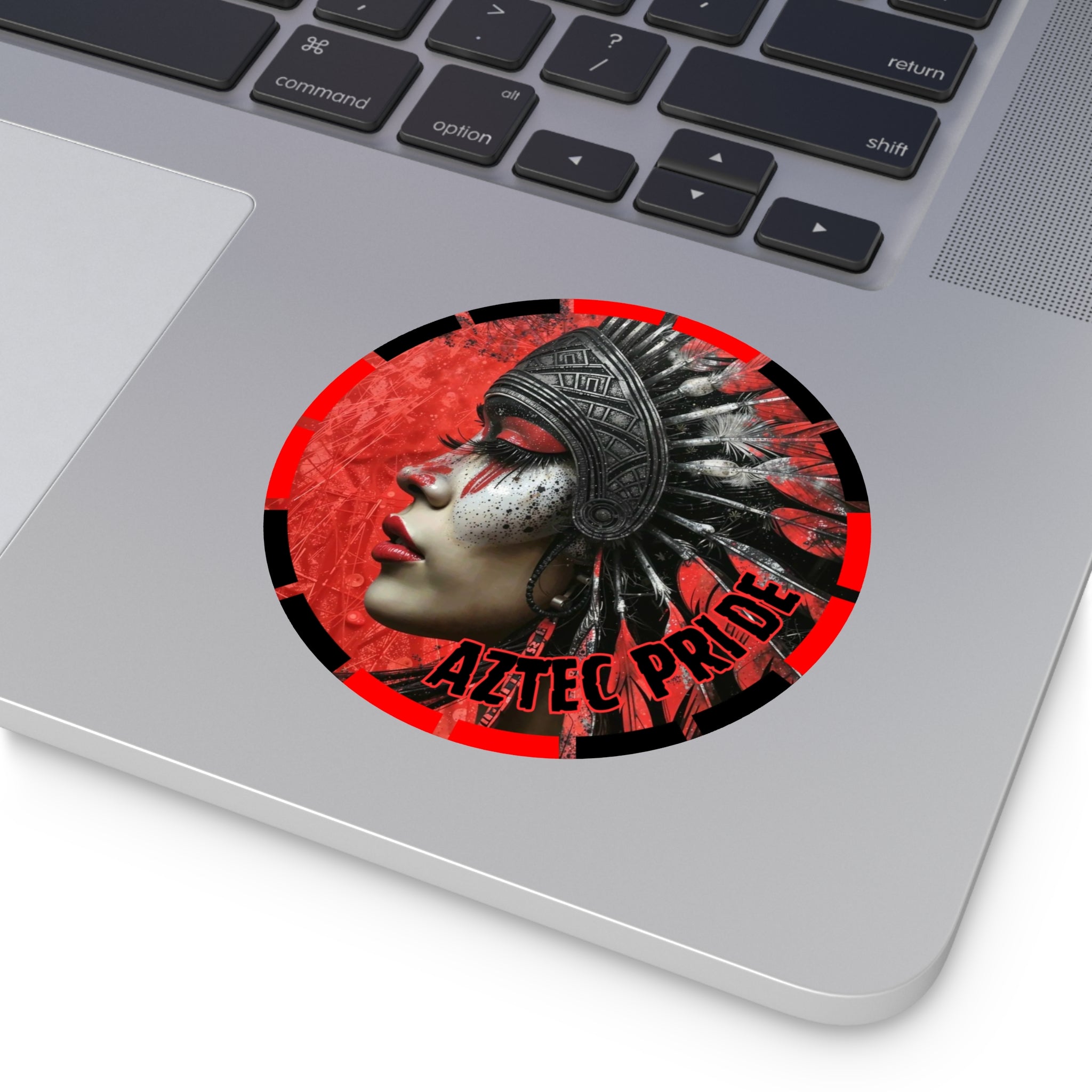 Aztec Fearless Goddess Round Vinyl Sticker – Waterproof Matte Decal (2”–6”)