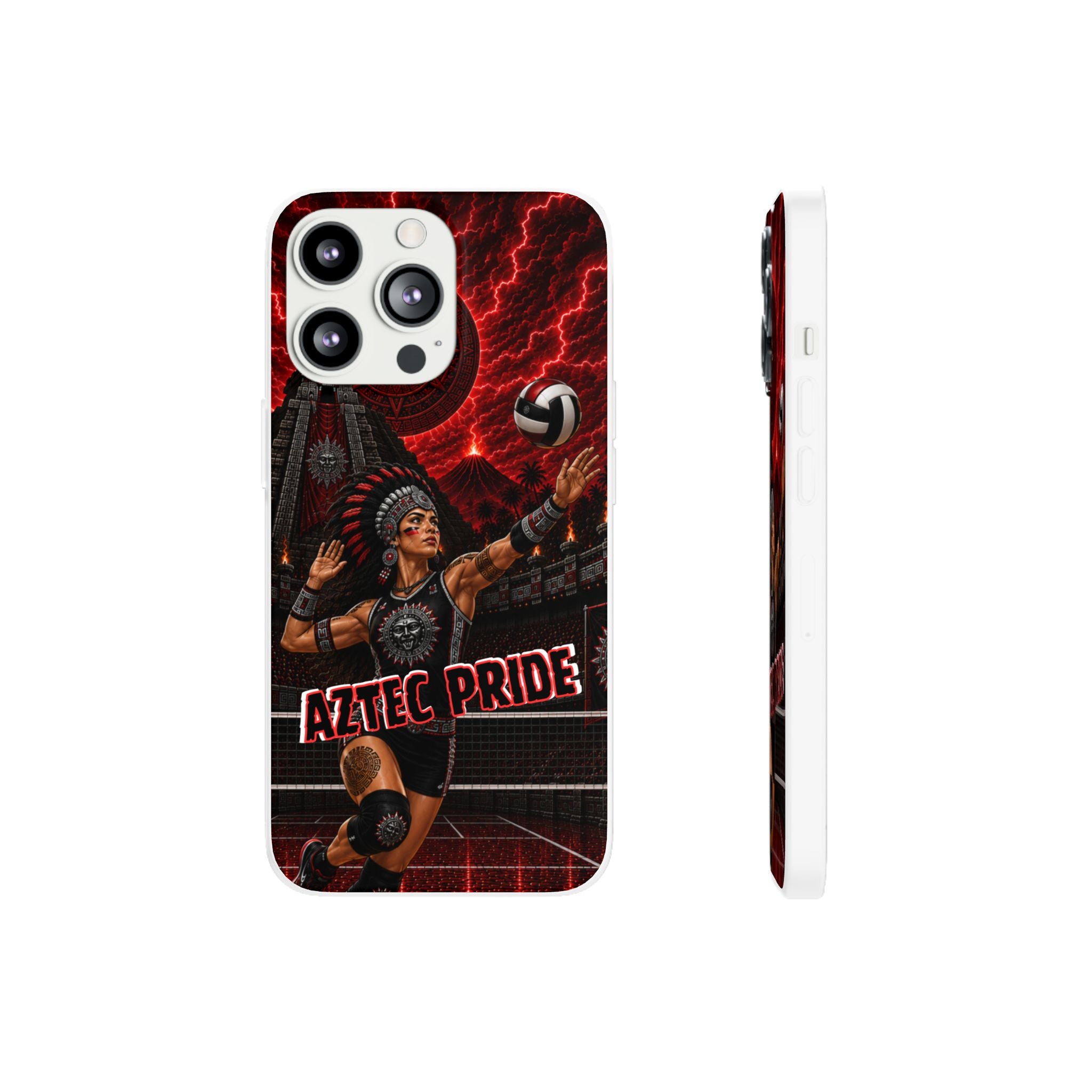Aztec Volleyball Warrior – Flexi Phone Case (iPhone & Samsung • Clear TPU • Made & Shipped in the USA • 🚚 FREE USA Shipping • Personalized Option)