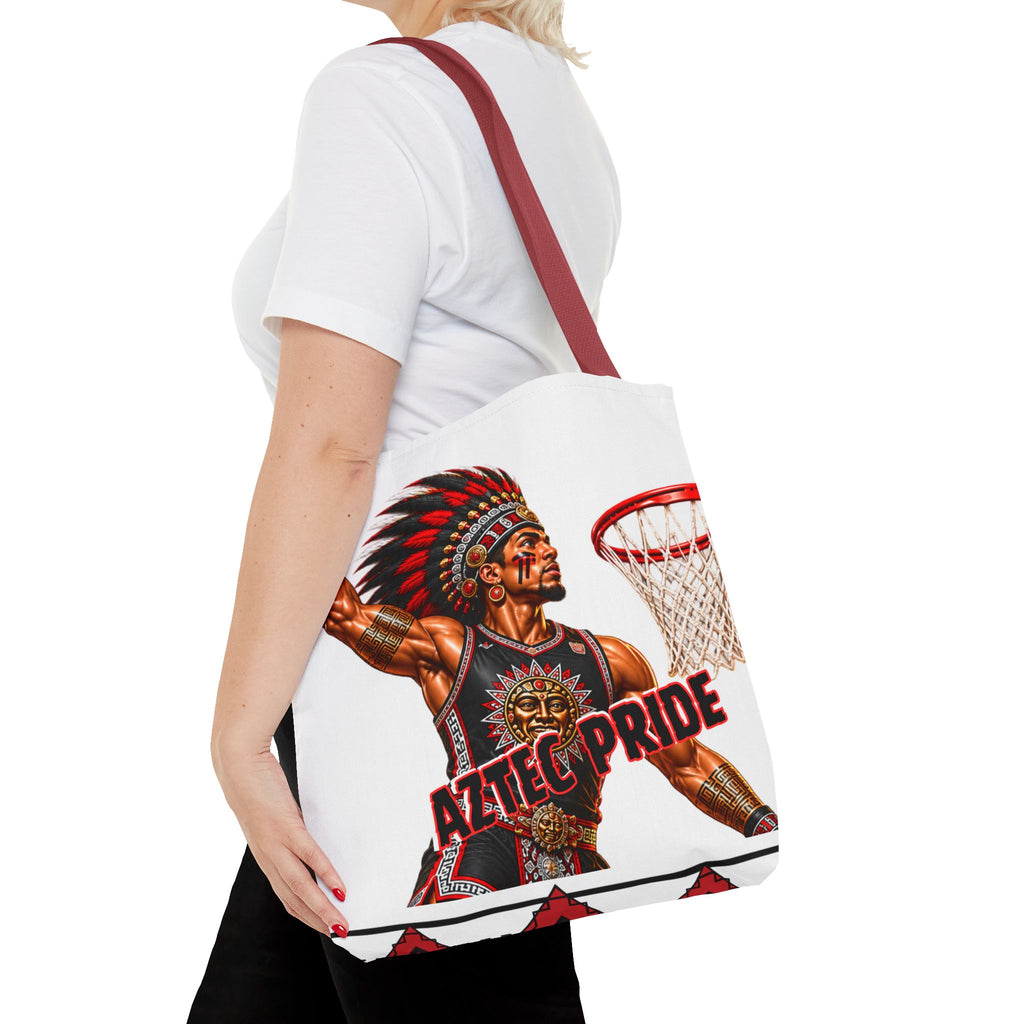 Aztec Basketball Dunk Warrior Tote Bag | Aztec-Inspired AI Art • Made & Shipped in the USA • 🚚 FREE USA Shipping • FREE Personalization