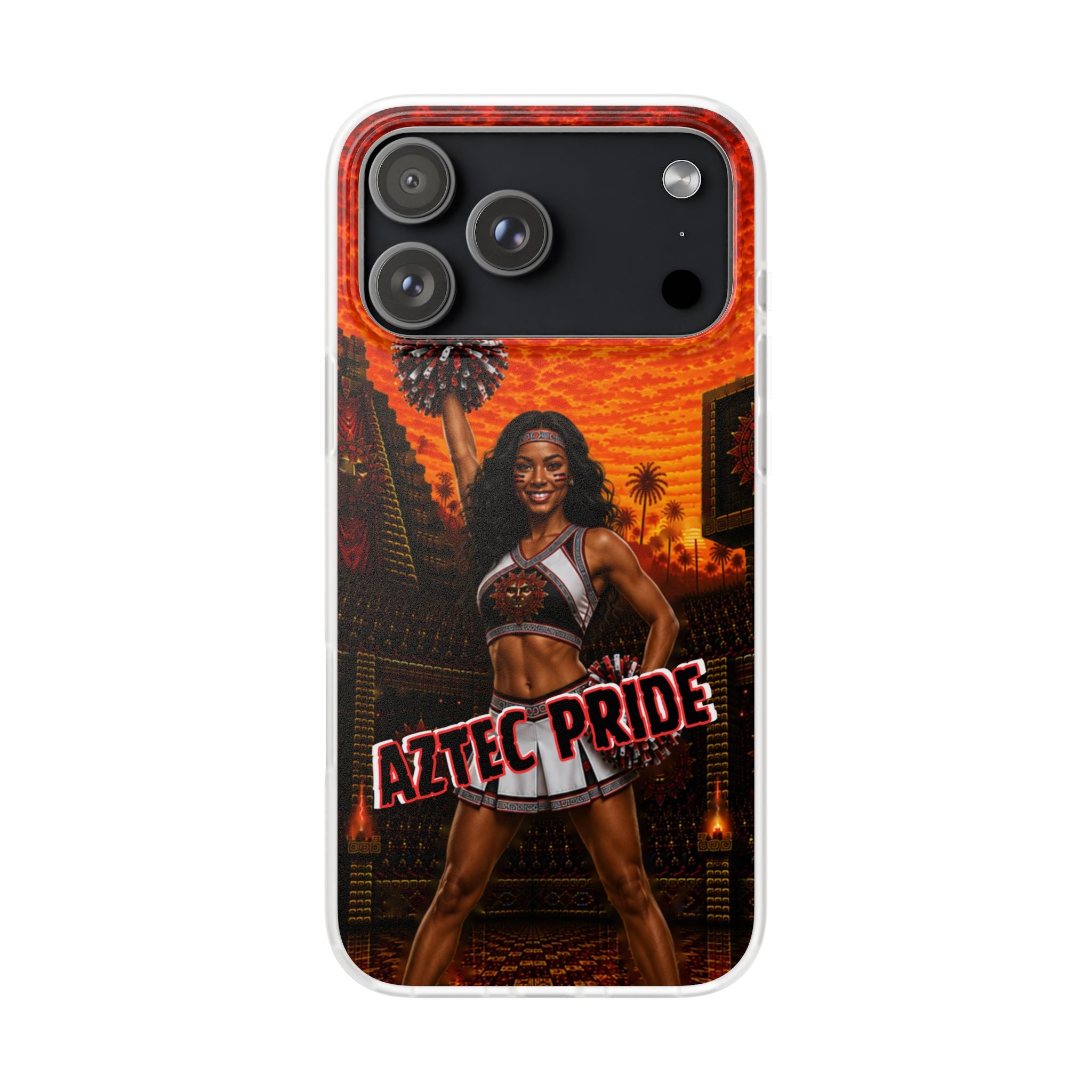 Aztec Cheerleader Warrior – Flexi Phone Case (iPhone & Samsung • Clear TPU • Made & Shipped in the USA • 🚚 FREE USA Shipping • Personalized Option)