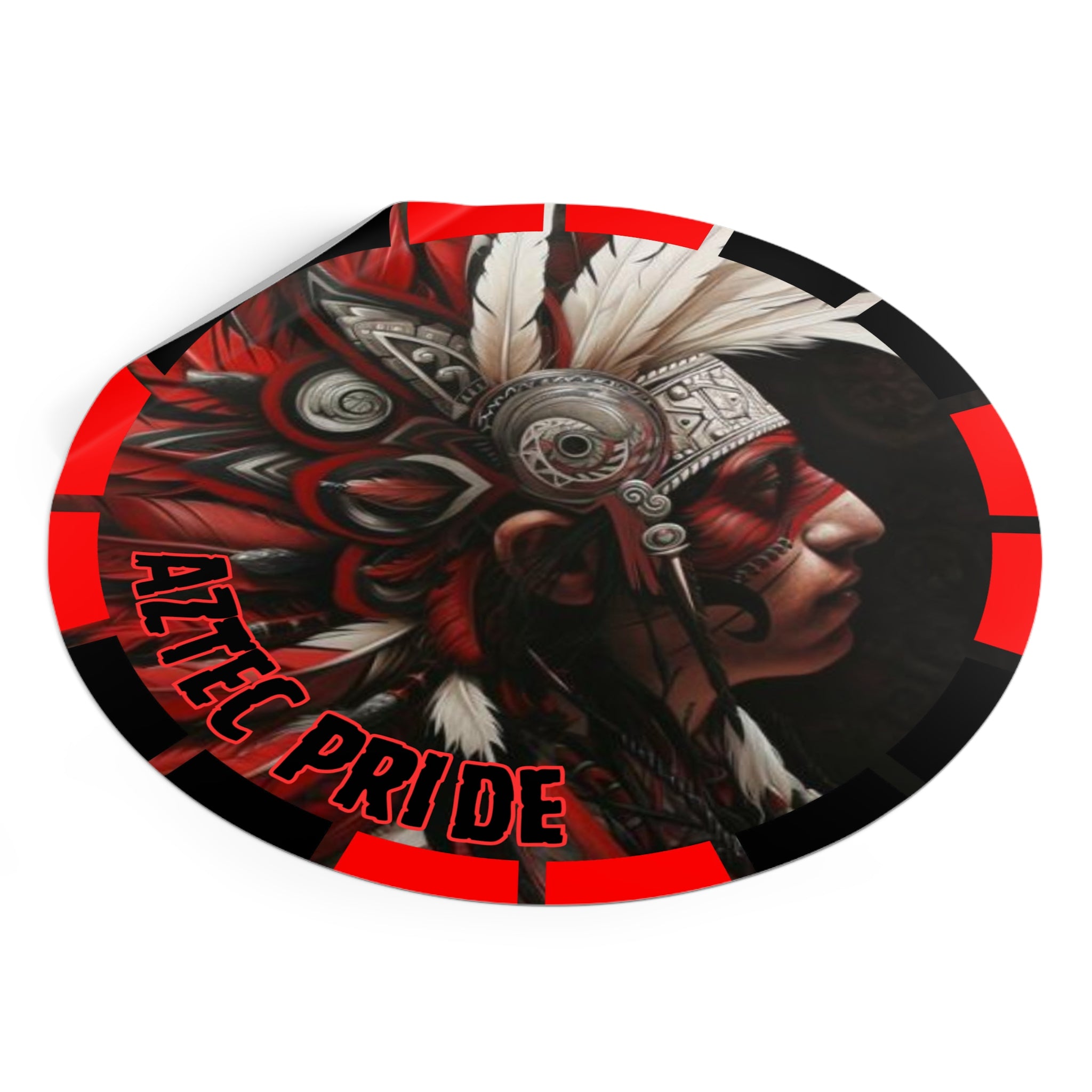Aztec Warrior King Round Vinyl Sticker – Waterproof Matte Decal (2”–6”)