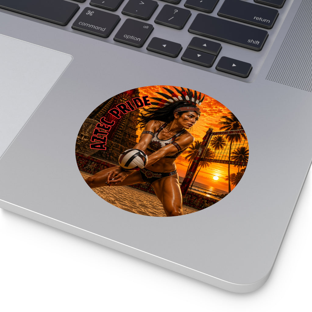 Aztec Beach Volleyball Warrior Round Vinyl Sticker 2”–6” | Made & Shipped in the USA • 🚚 FREE USA Shipping • Personalized Option